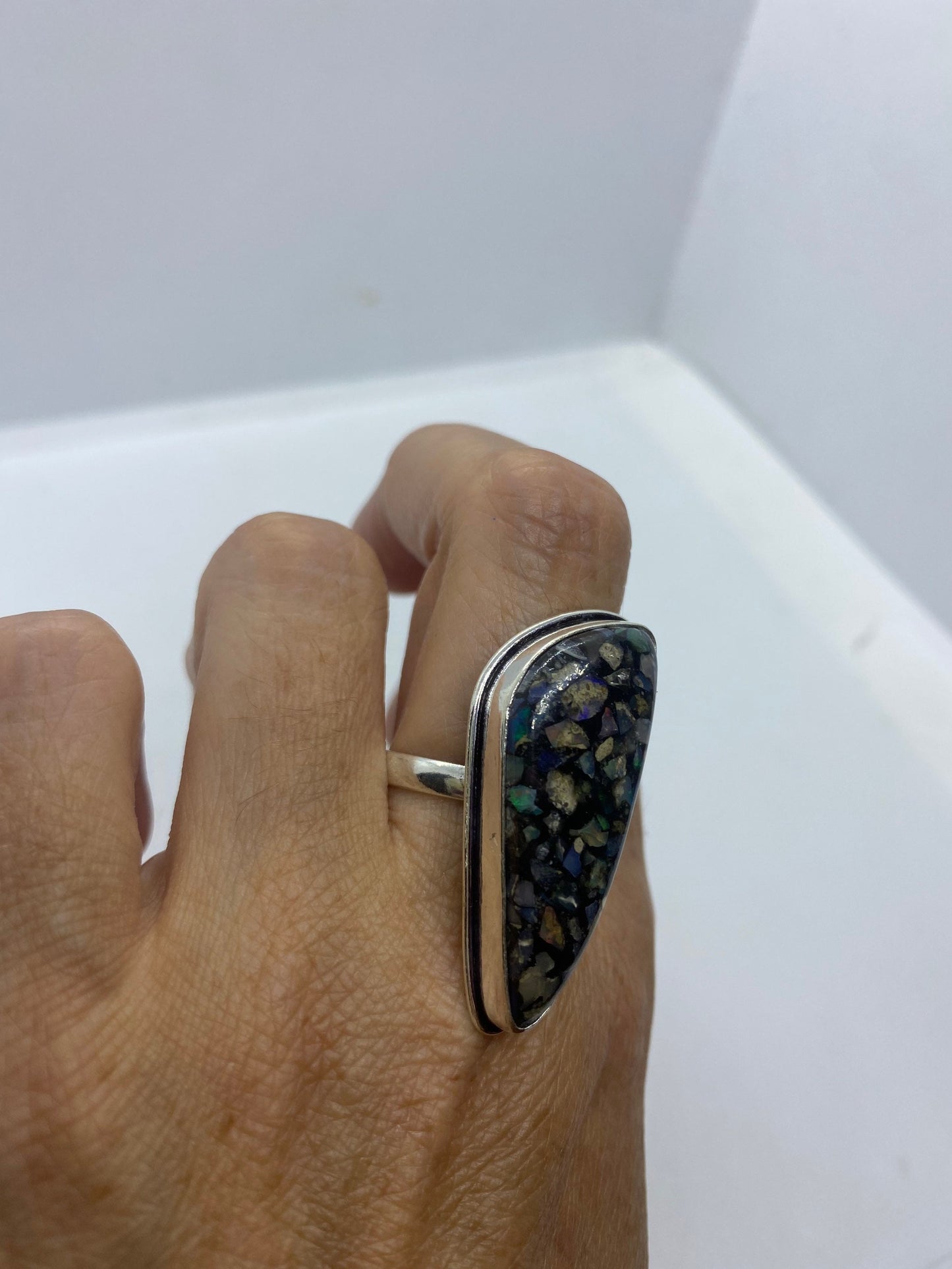 Vintage Opal Silver Inlay Ring