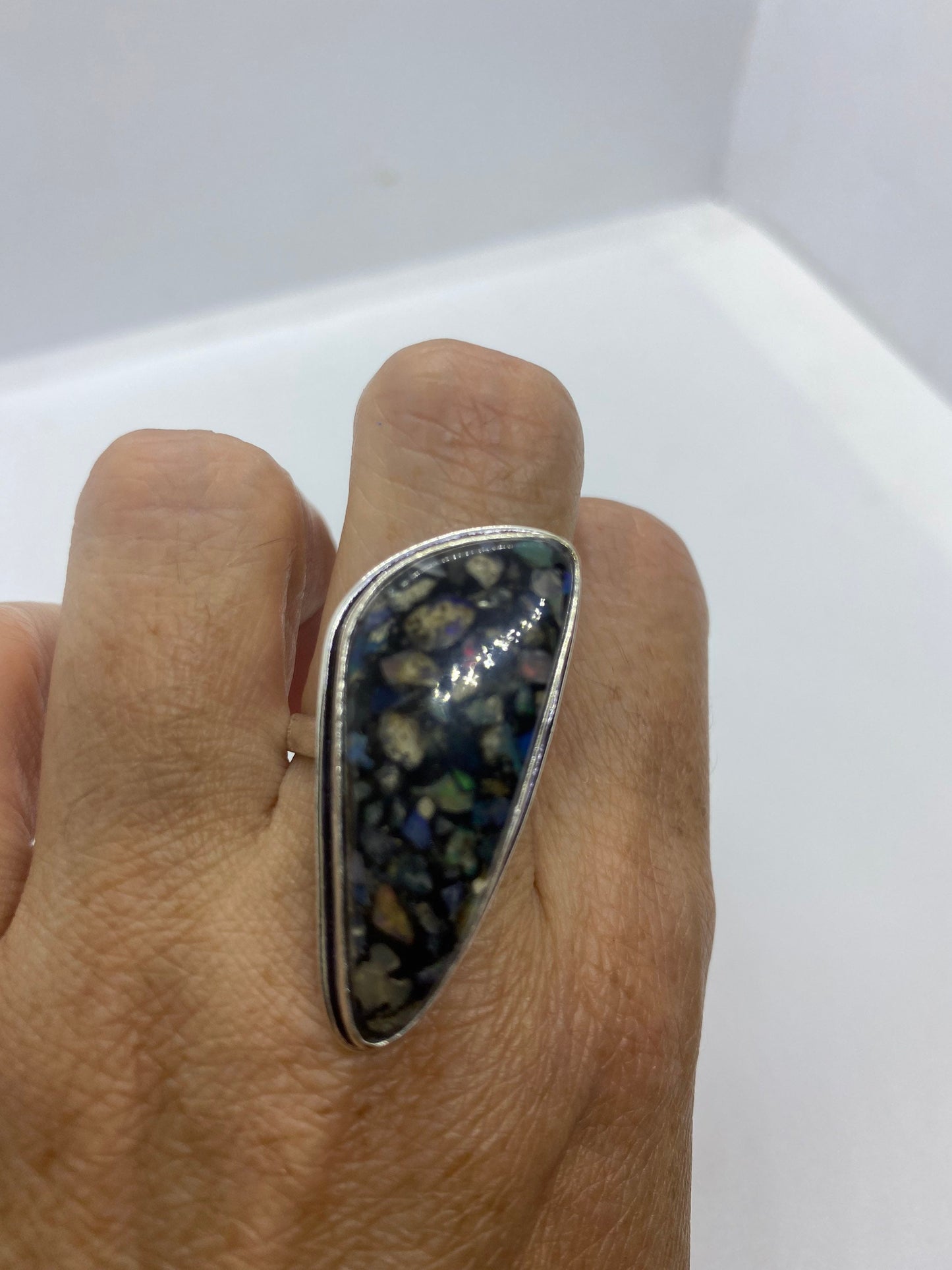 Vintage Opal Silver Inlay Ring