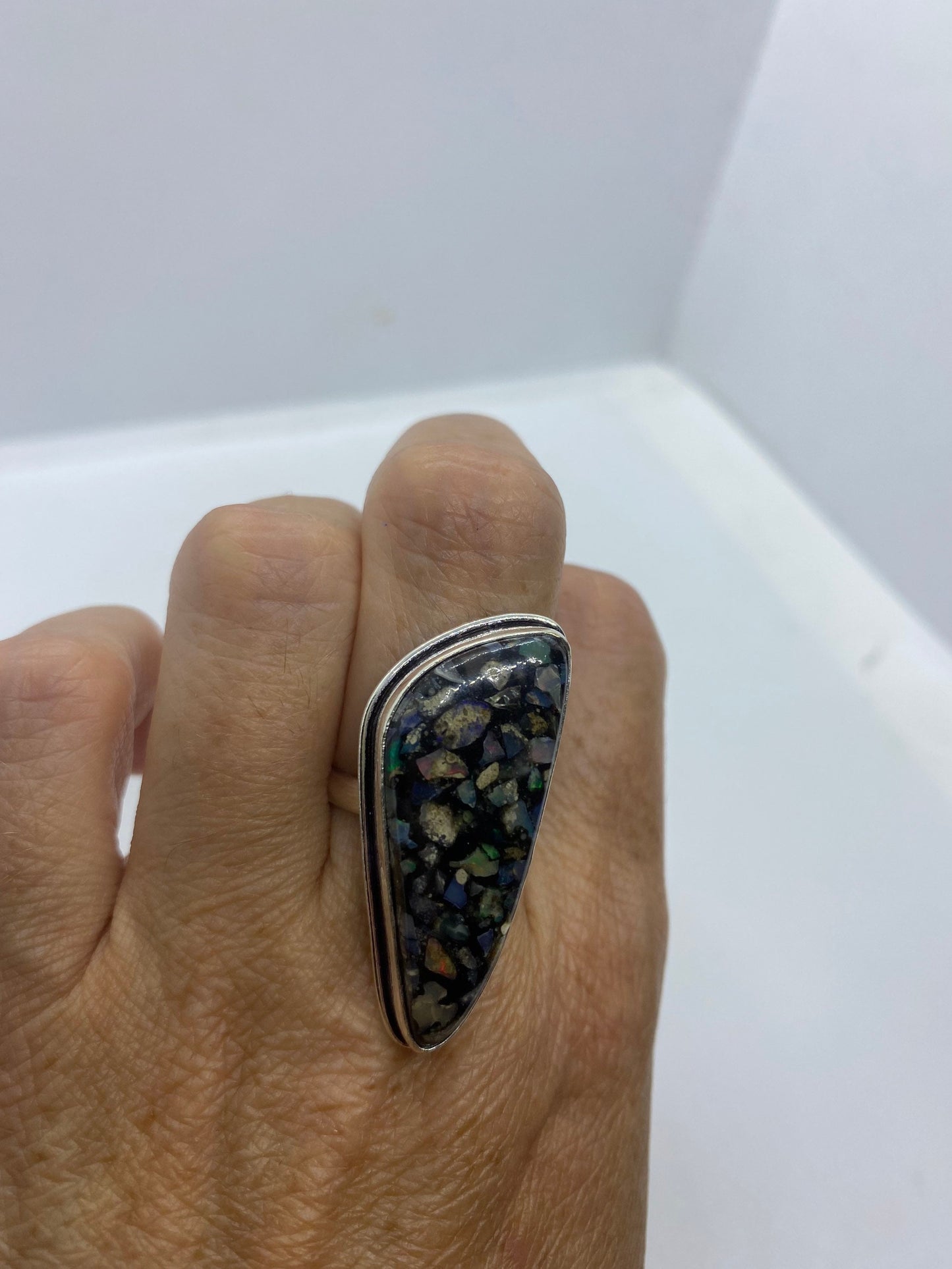 Vintage Opal Silver Inlay Ring