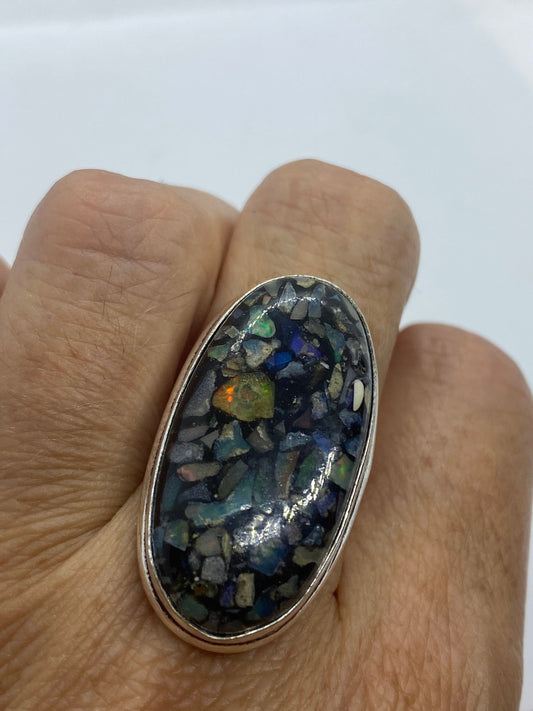 Vintage Opal Silver Inlay Ring