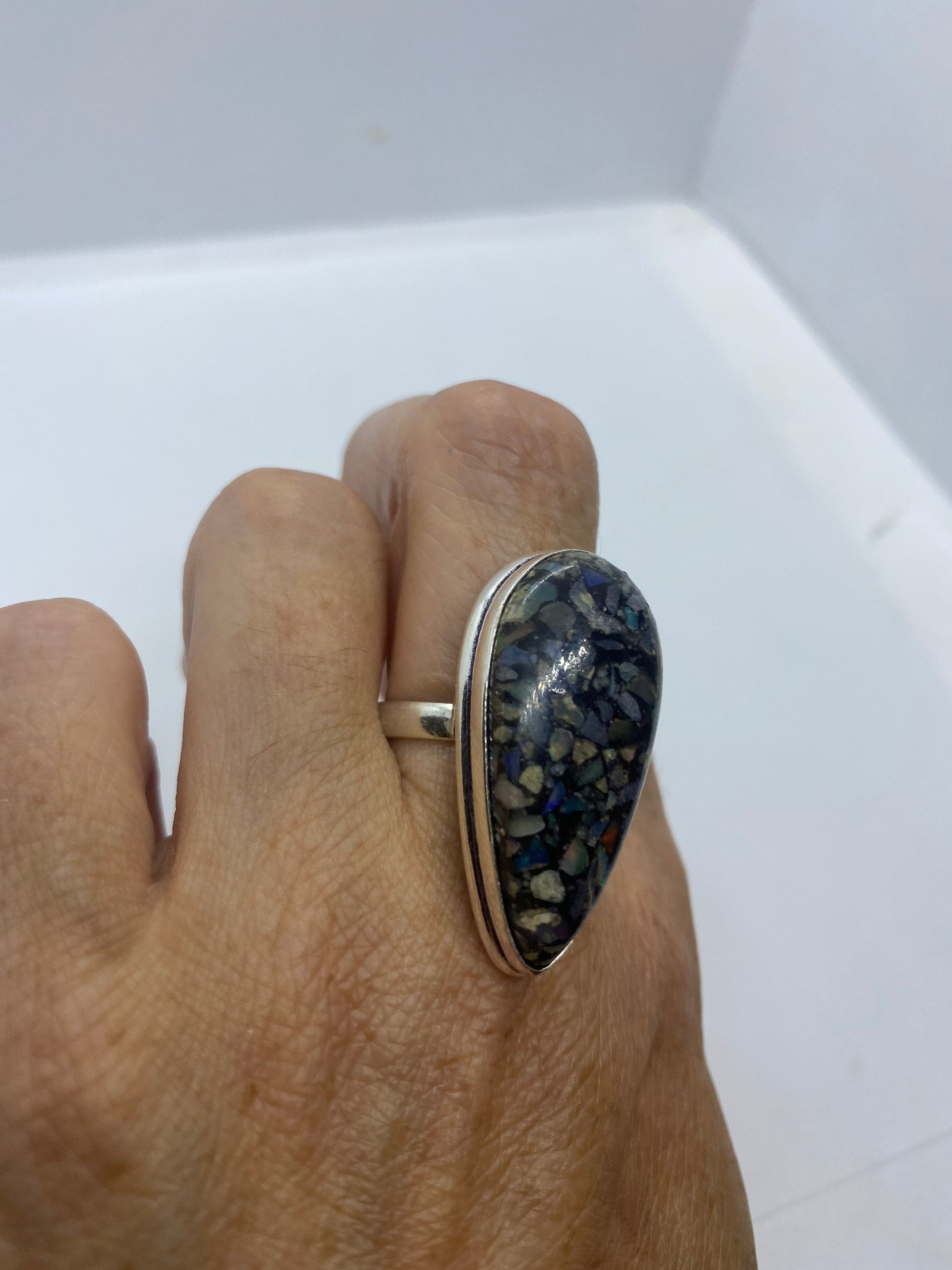 Vintage Opal Silver Inlay Ring