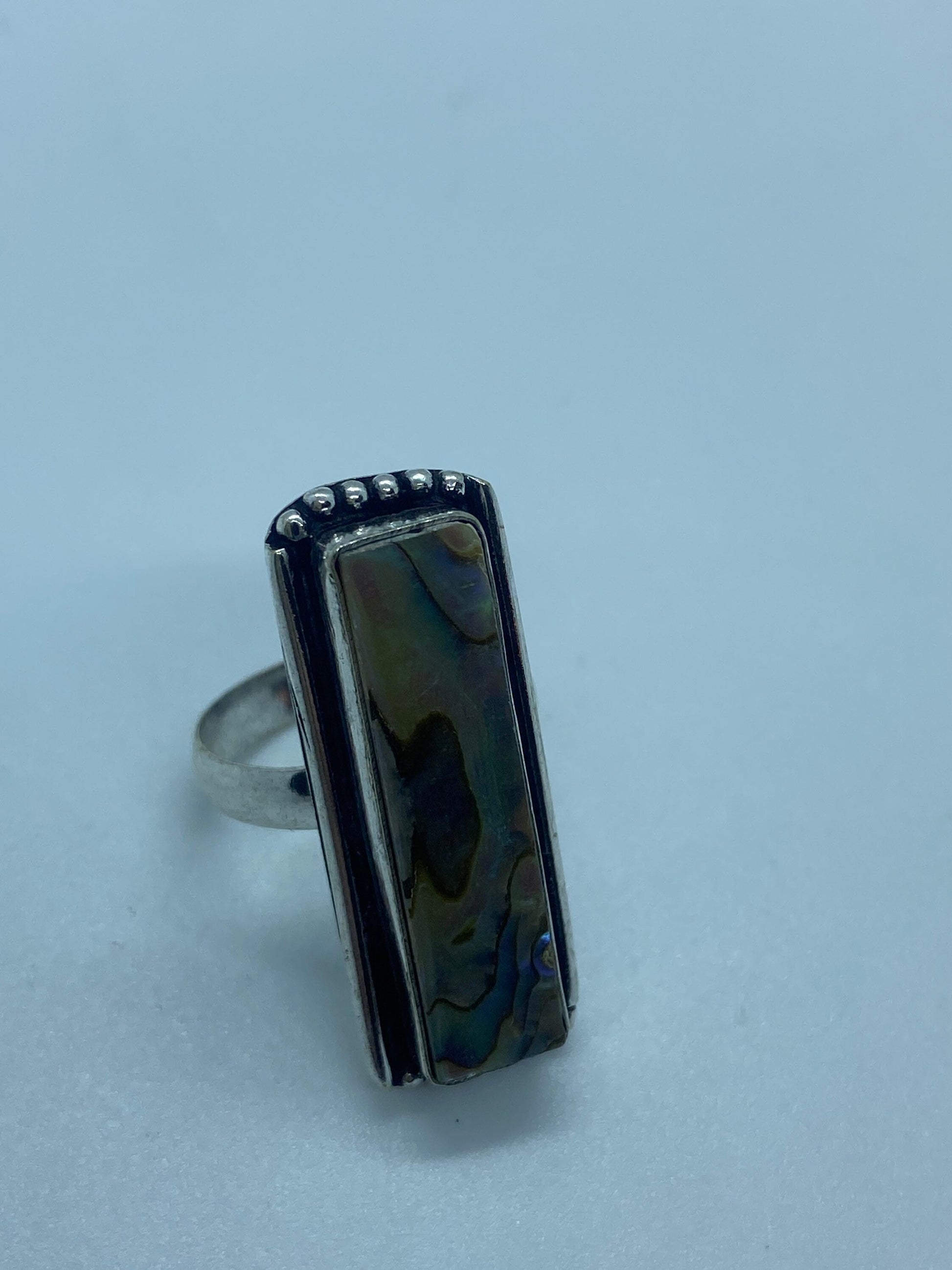 Antique Green Abalone White Bronze Silver Ring