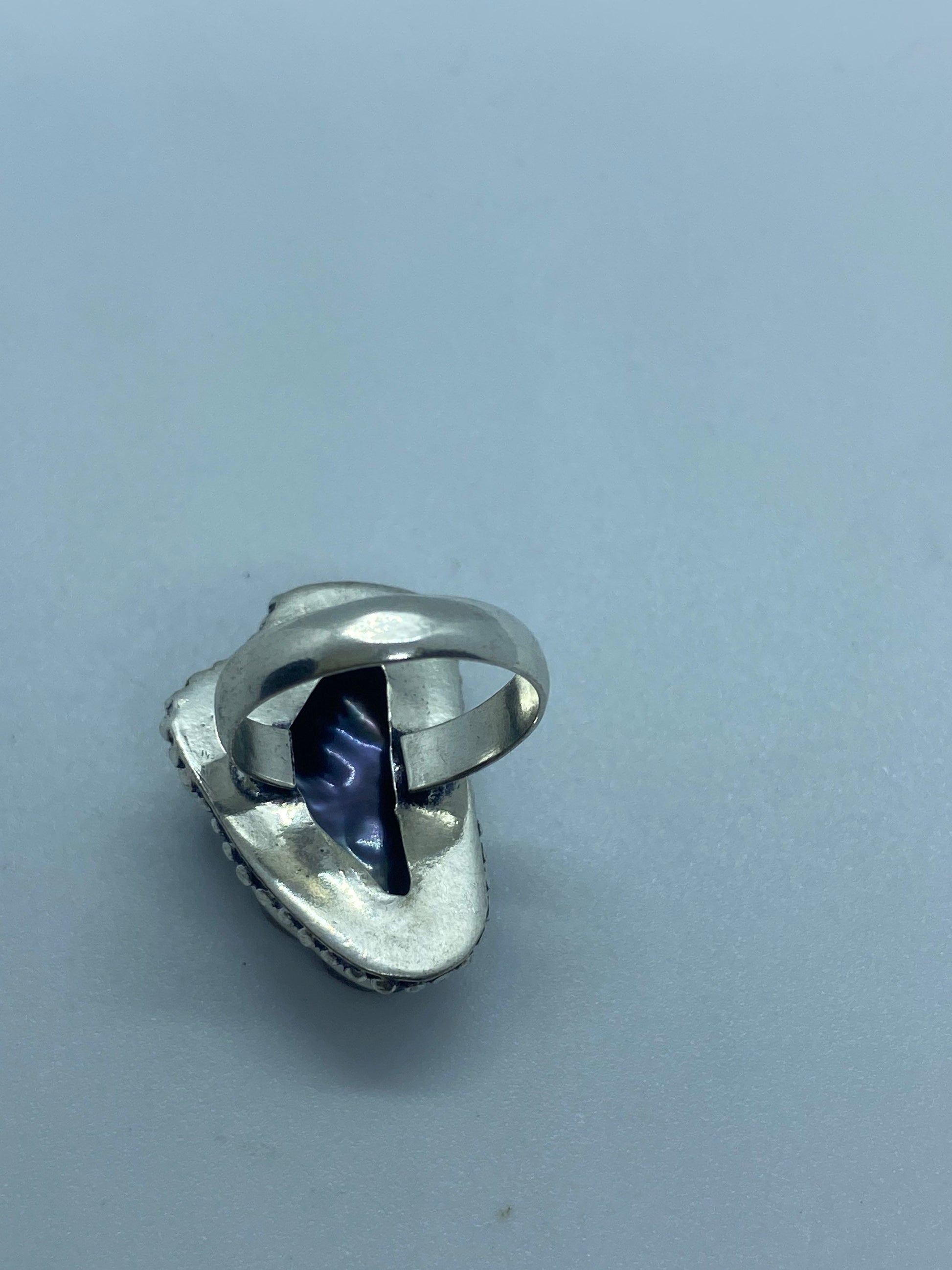 Antique Black Genuine Pearl Filigree Silver Ring