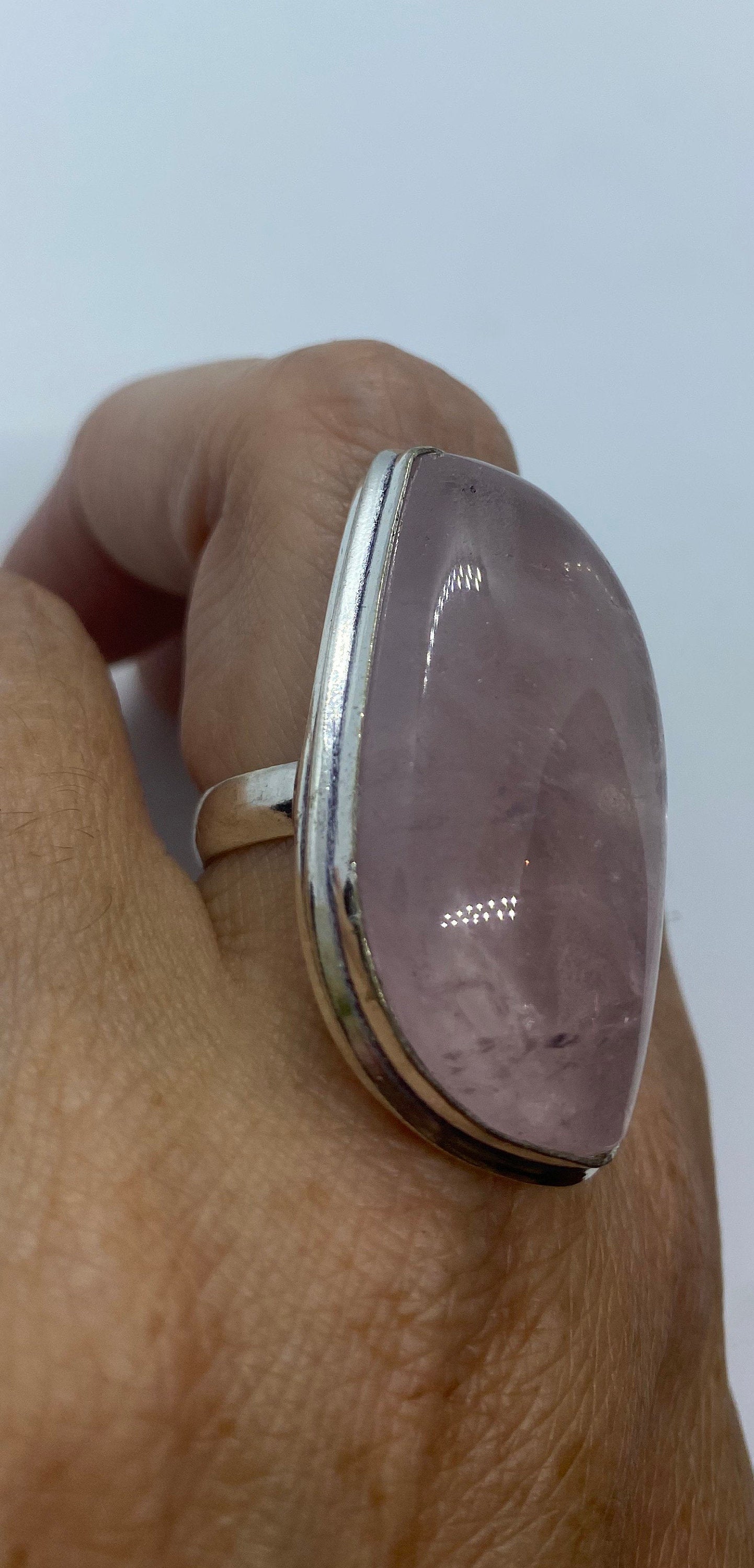 Vintage Genuine Rose Quartz Silver Ring