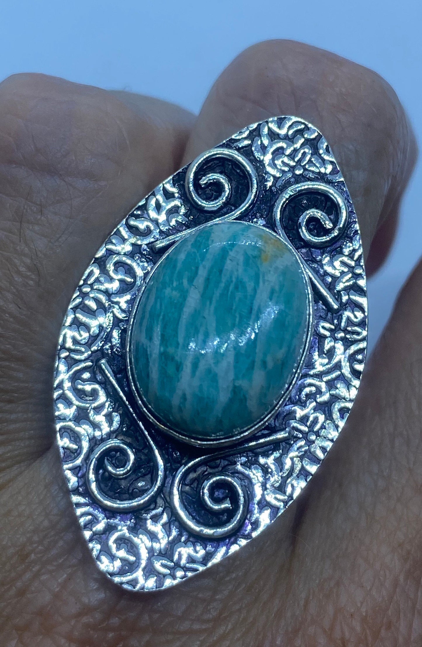 Vintage Green Amazonite Silver Ring Size 8