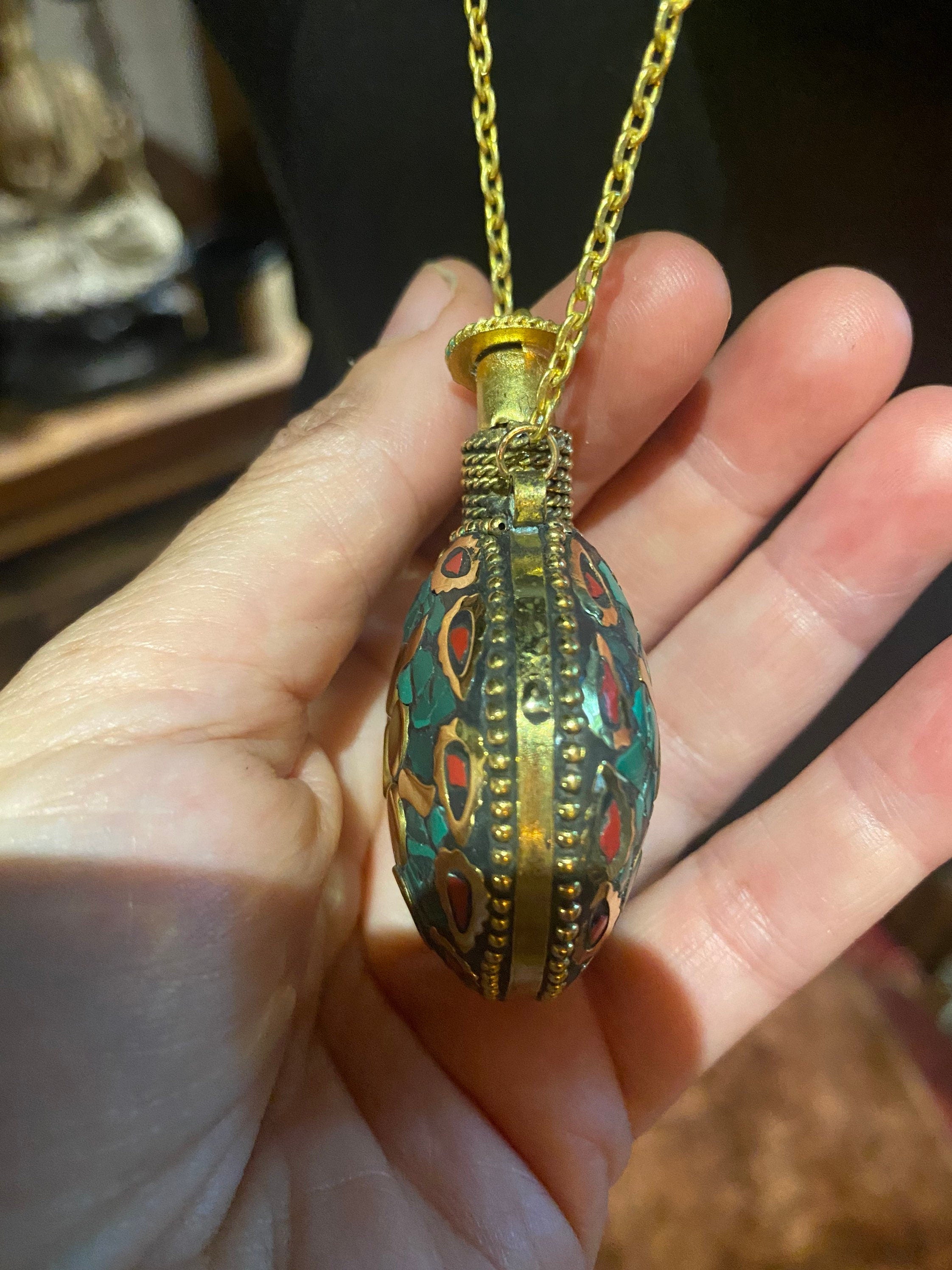 Vintage Perfume outlets Oil Bottle mosaic Inlay Gemstone Pendant Necklace