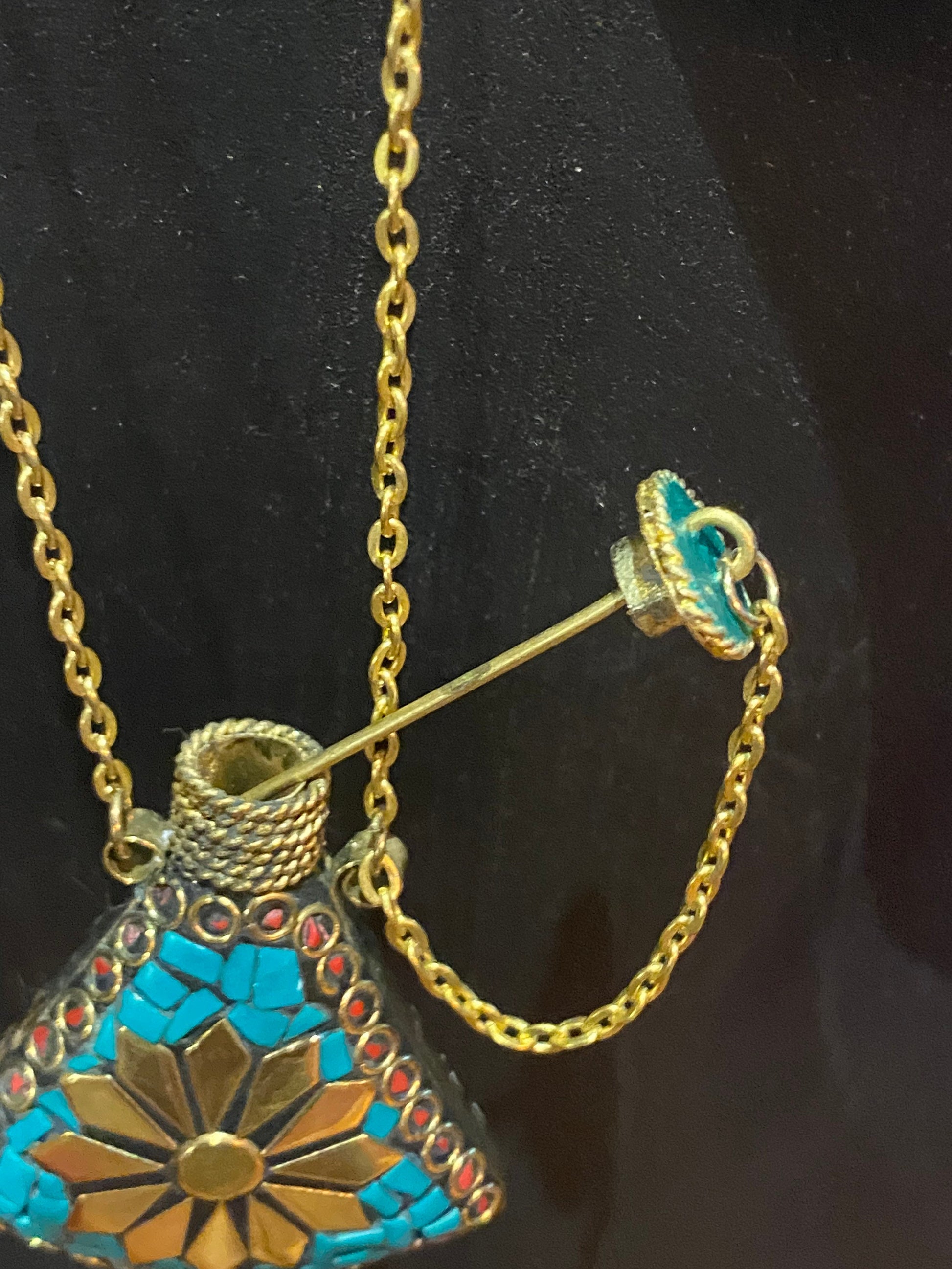 Vintage Perfume Oil Bottle mosaic Inlay Gemstone Pendant Necklace