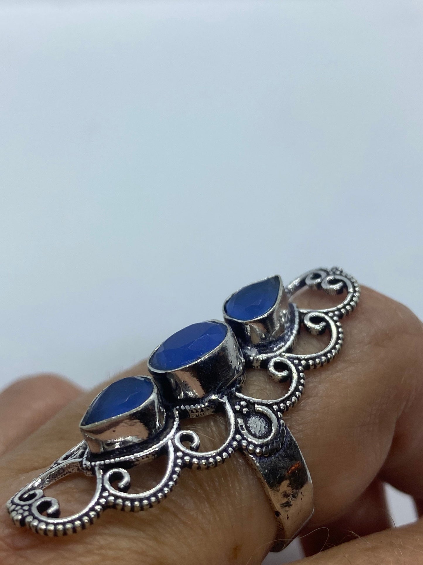 Vintage Blue Chalcedony Ring Statement Cocktail