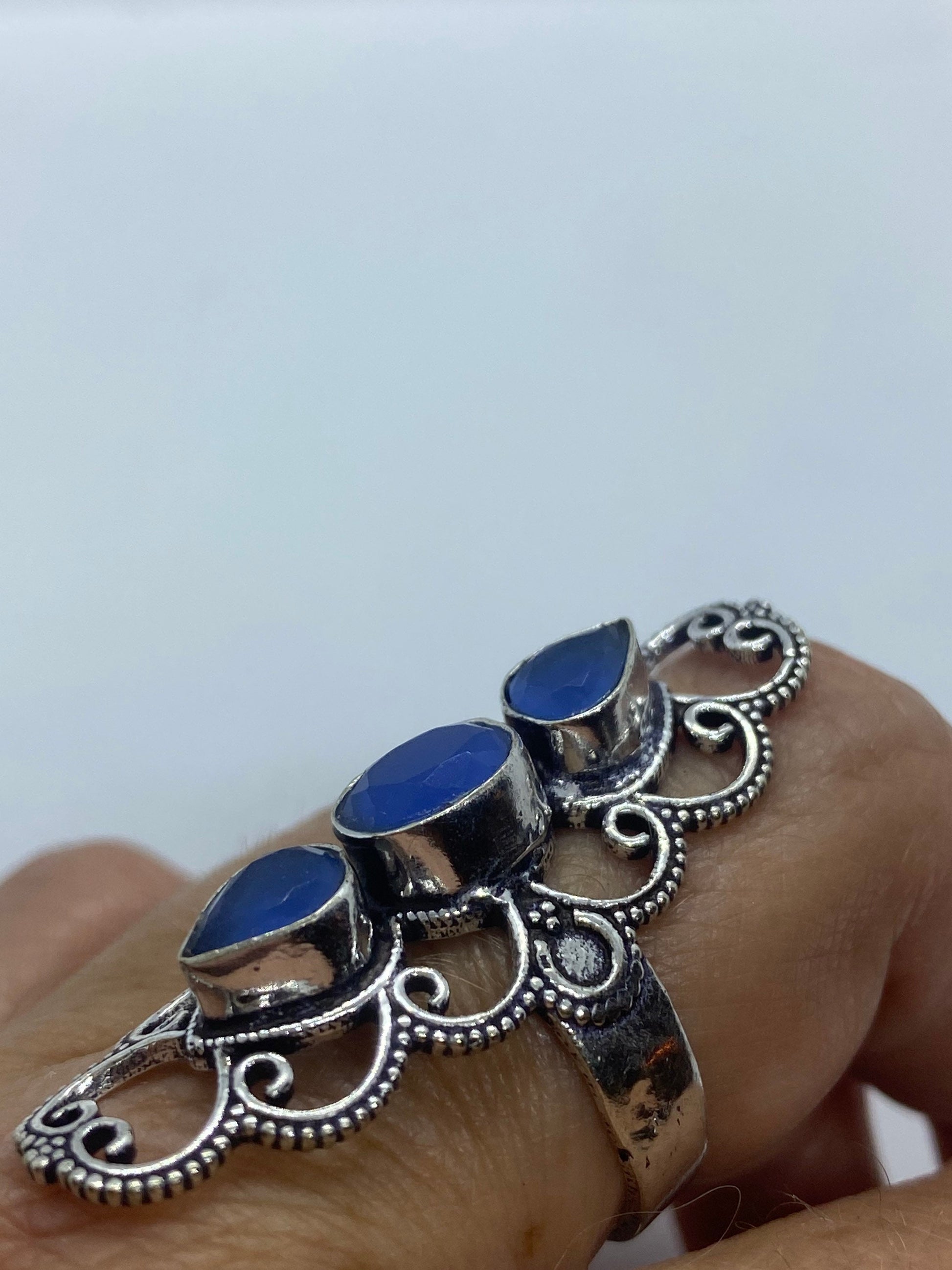 Vintage Blue Chalcedony Ring Statement Cocktail