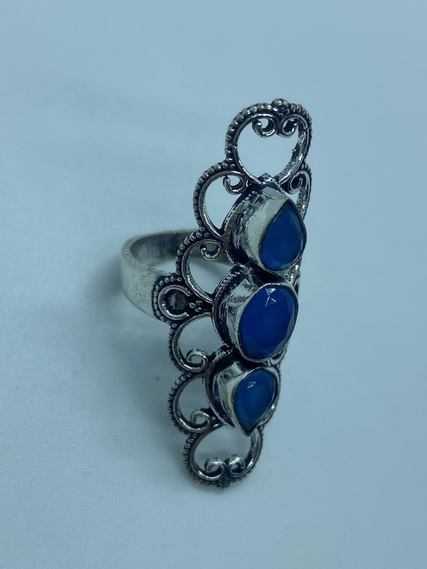 Vintage Blue Chalcedony Ring Statement Cocktail