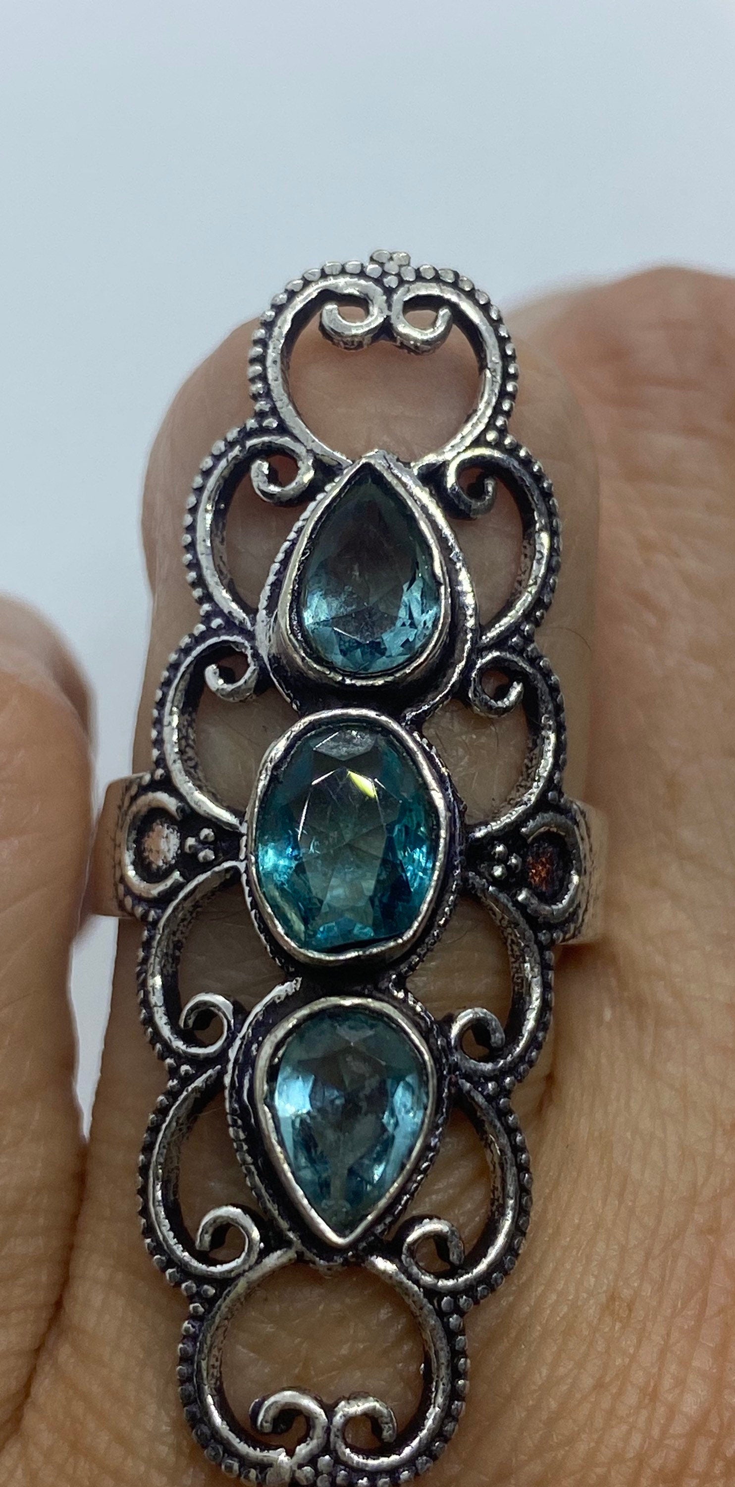 Vintage Blue Topaz Silver Ring Size 7.5