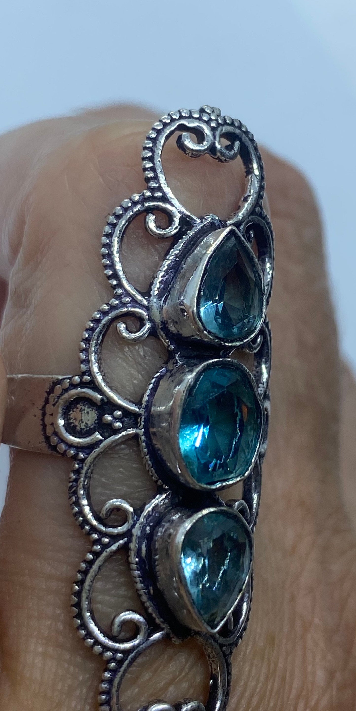 Vintage Blue Topaz Silver Ring Size 7.5