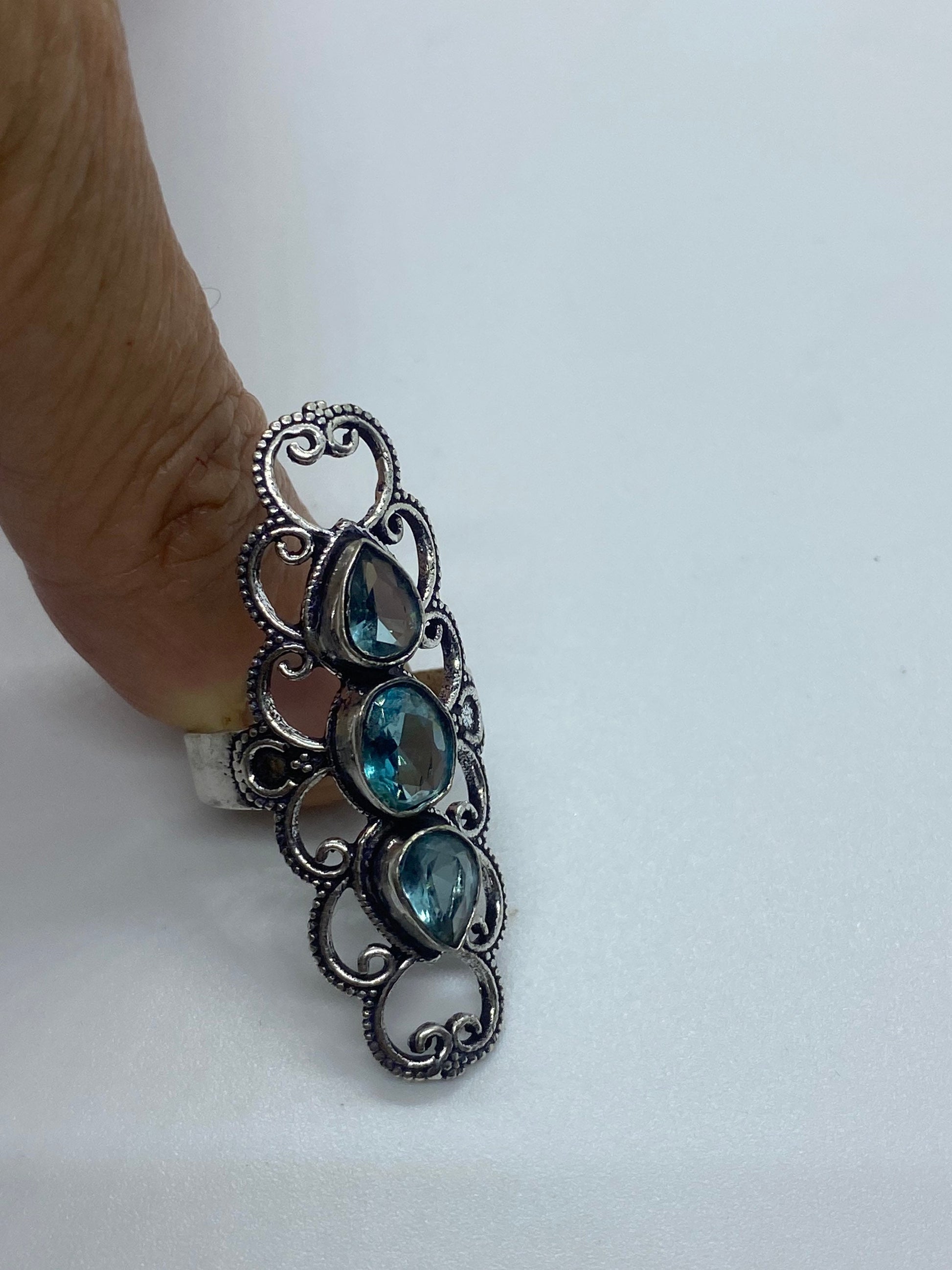 Vintage Blue Topaz Silver Ring Size 7.5