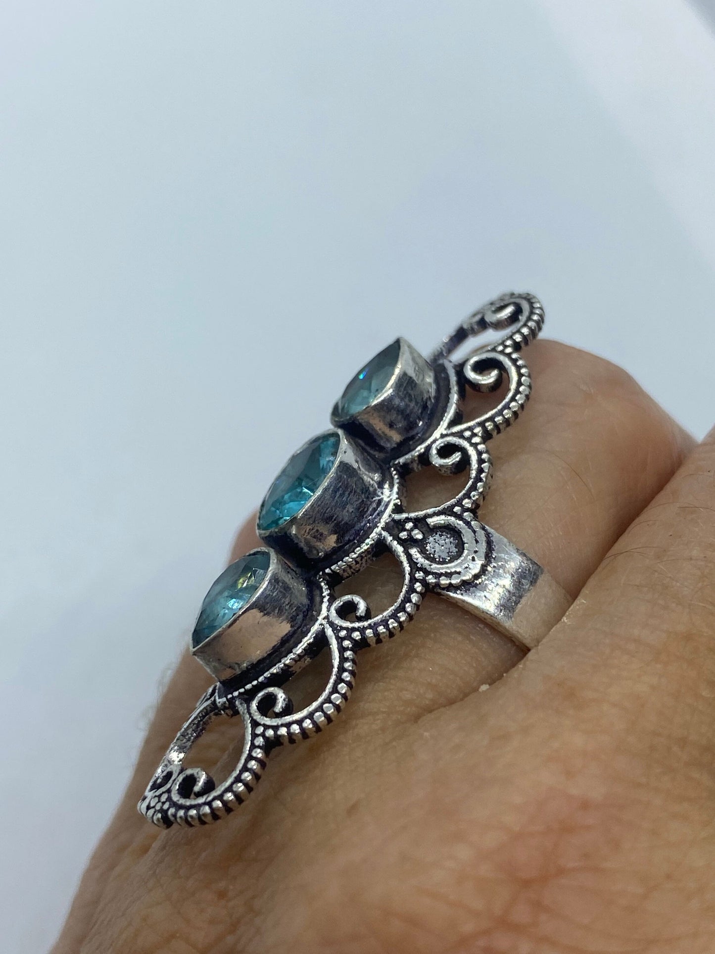 Vintage Blue Topaz Silver Ring Size 7.5