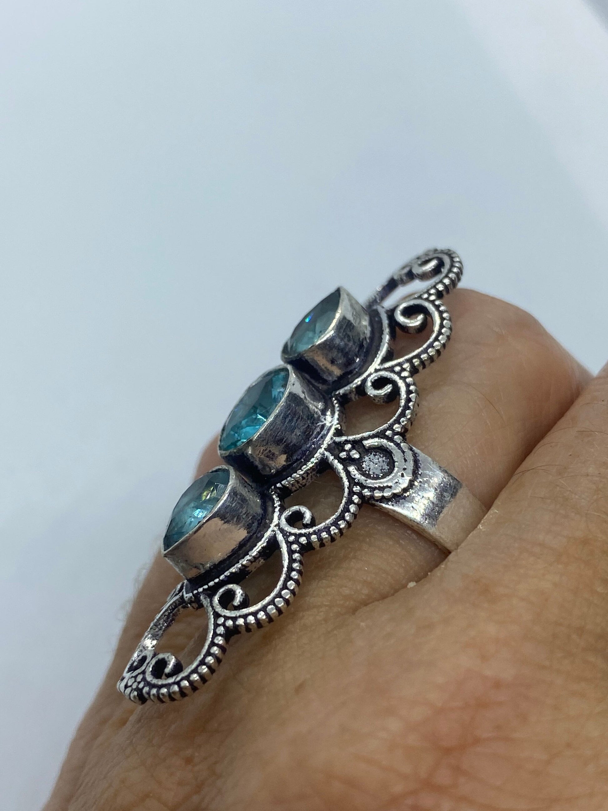 Vintage Blue Topaz Silver Ring Size 7.5