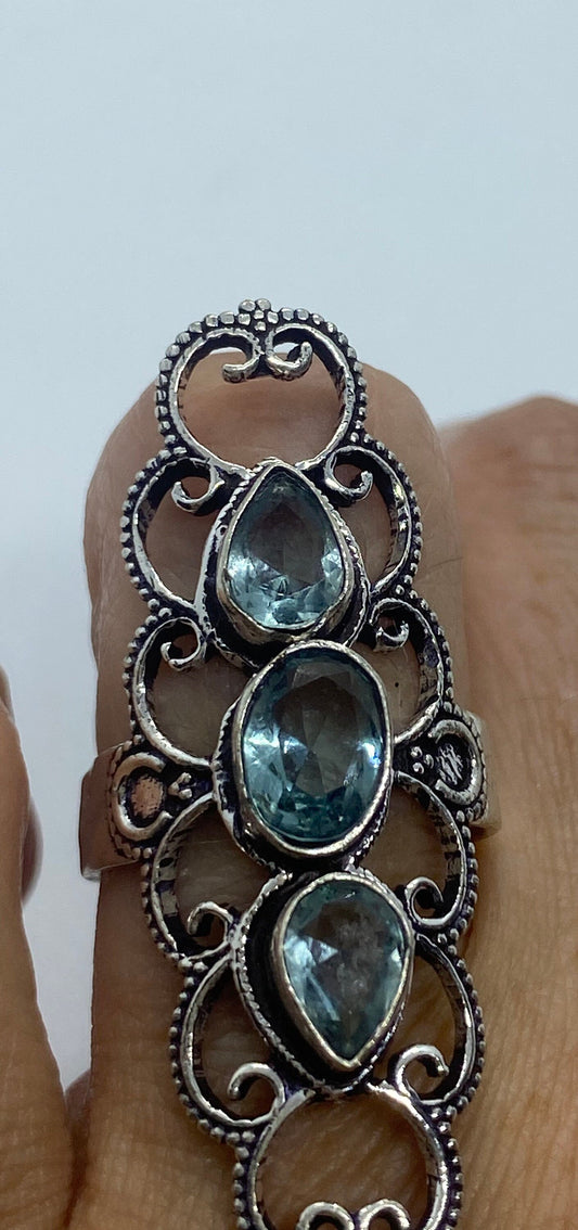 Vintage Blue Topaz Silver Ring Size 7.5