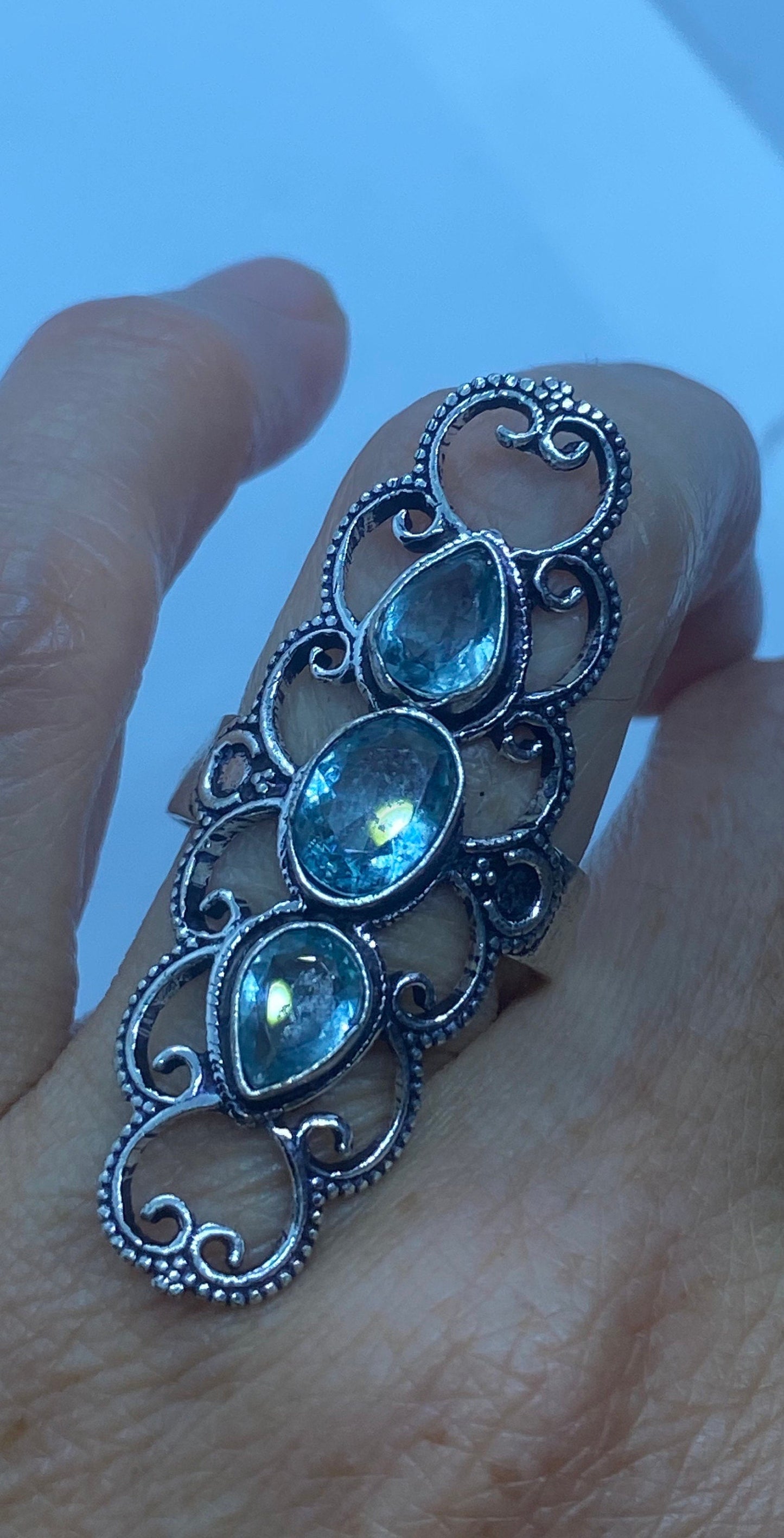 Vintage Blue Topaz Silver Ring Size 7.5