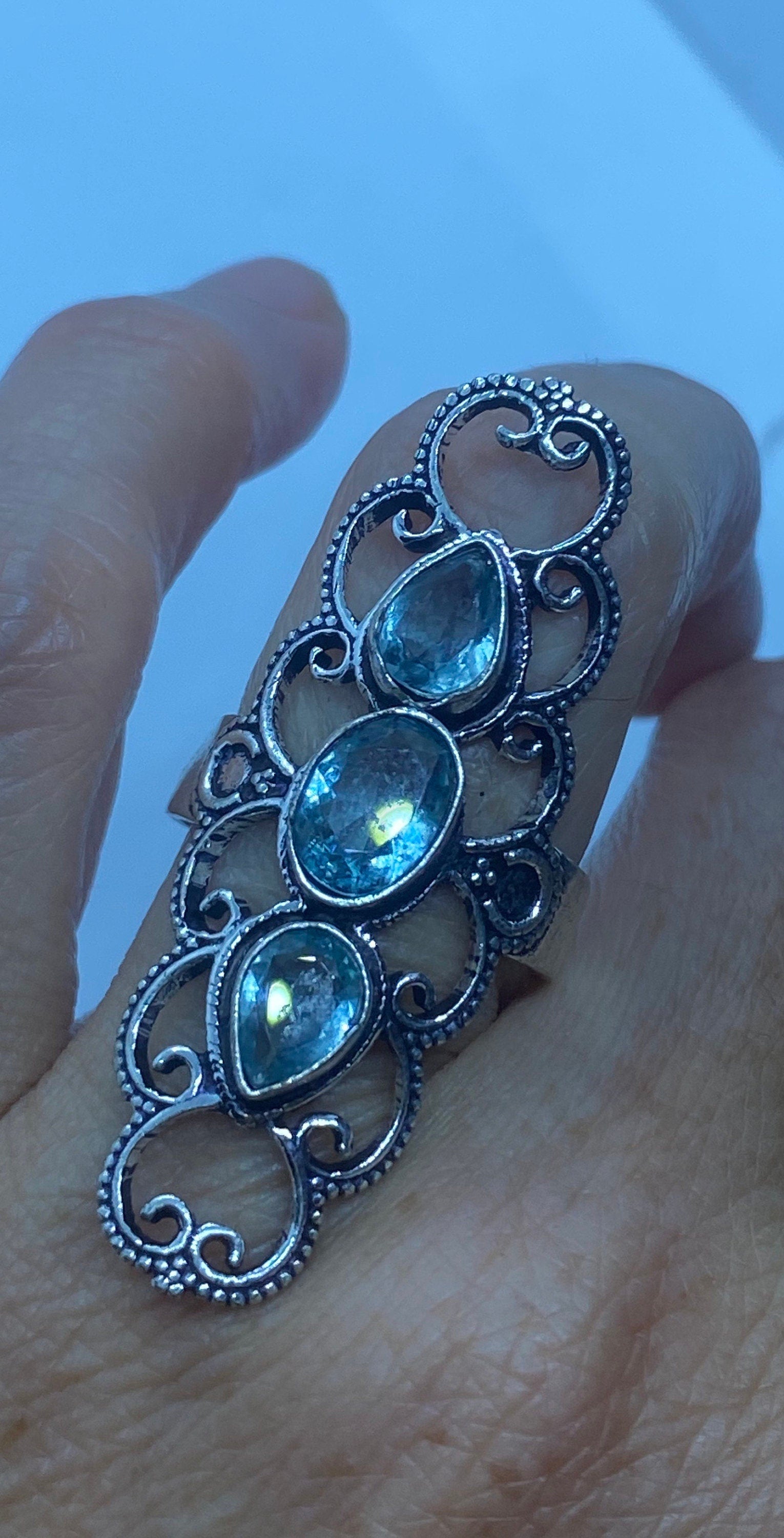 Vintage Blue Topaz Silver Ring Size 7.5
