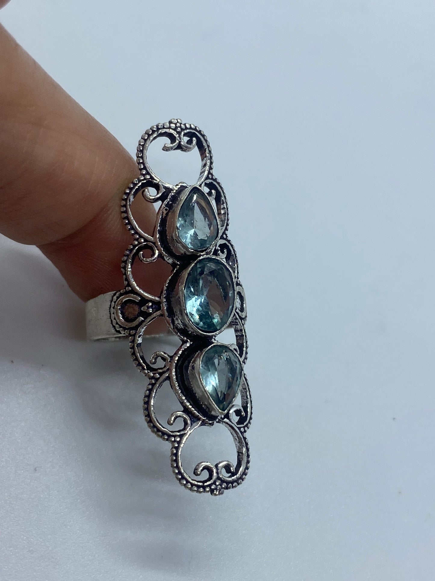 Vintage Blue Topaz Silver Ring Size 7.5