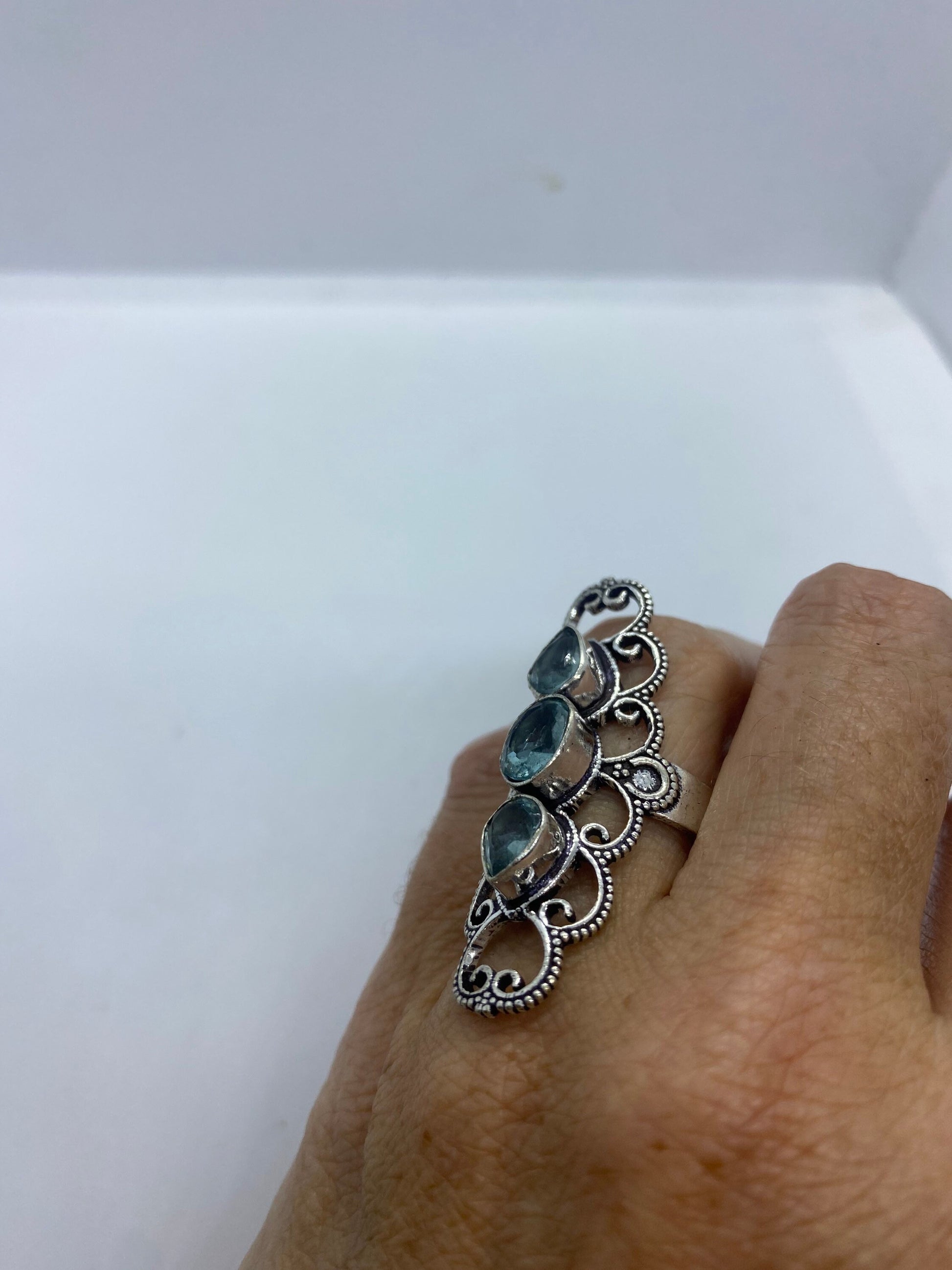 Vintage Blue Topaz Silver Ring Size 7.5