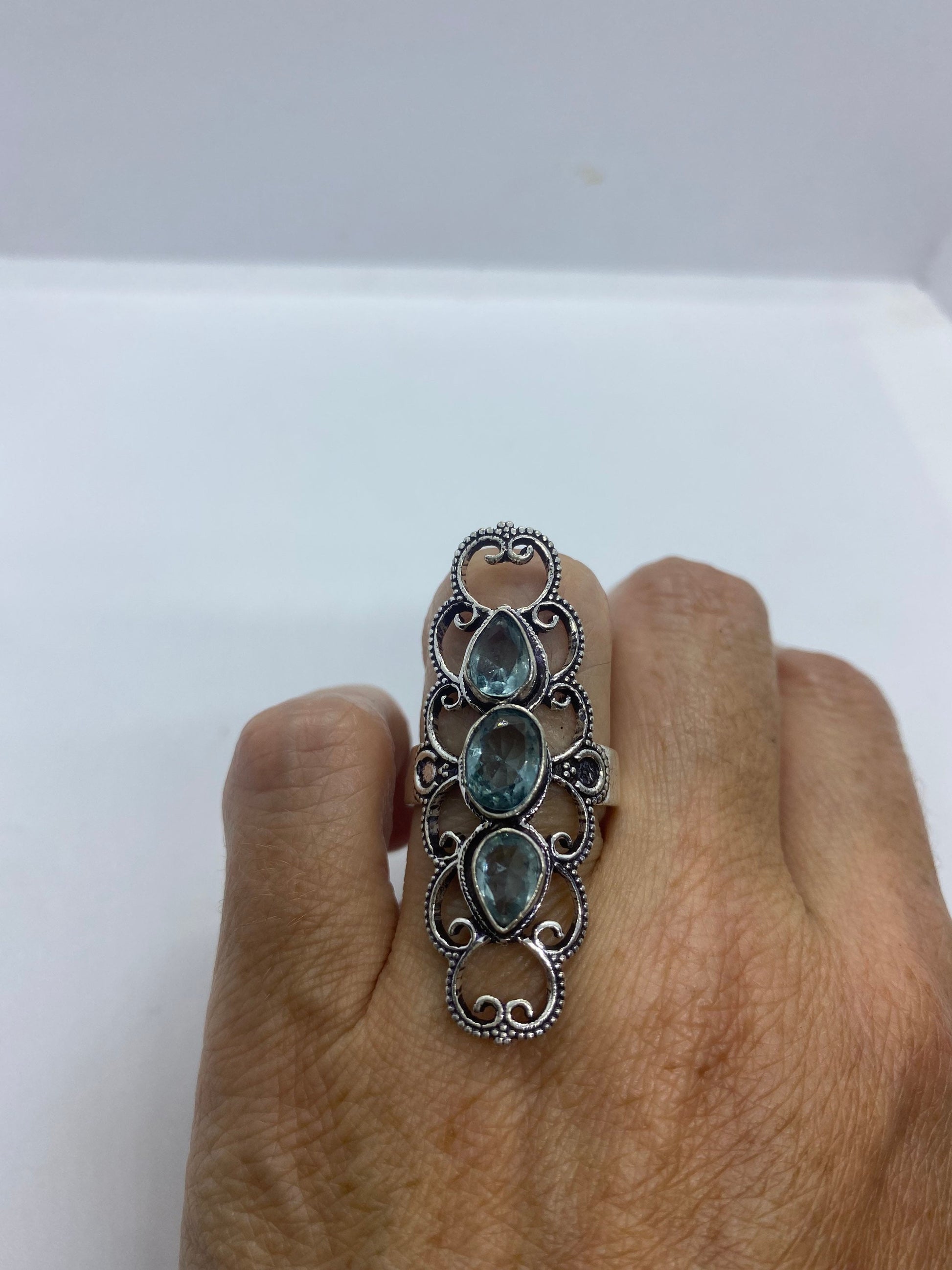 Vintage Blue Topaz Silver Ring Size 7.5