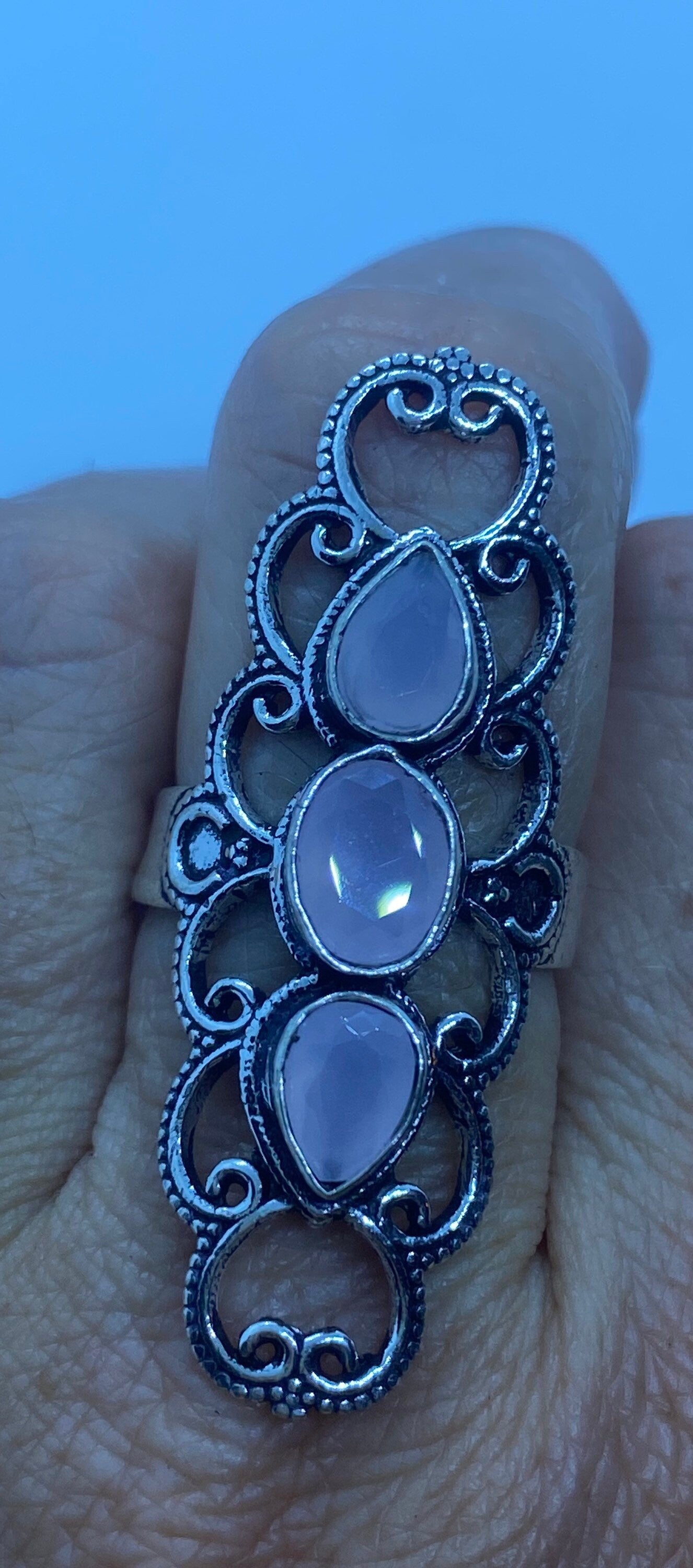 Vintage Genuine Rose Quartz Silver Ring