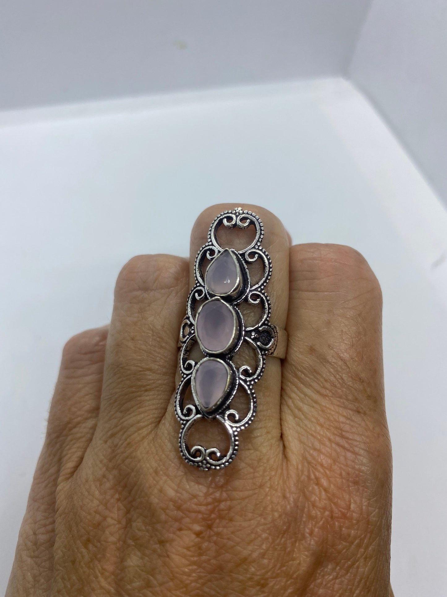 Vintage Genuine Rose Quartz Silver Ring