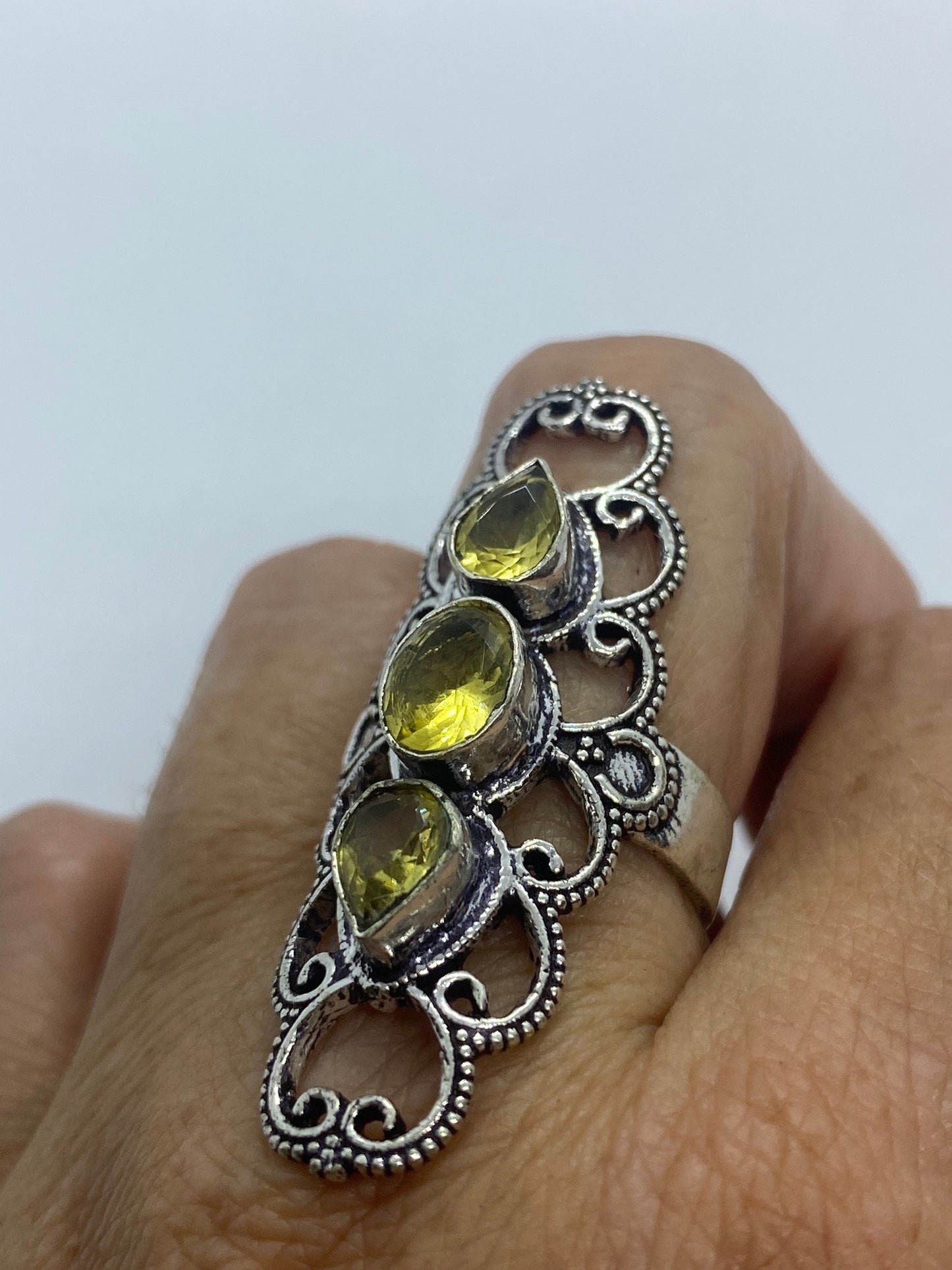 Vintage Genuine Citrine Silver Cocktail Ring