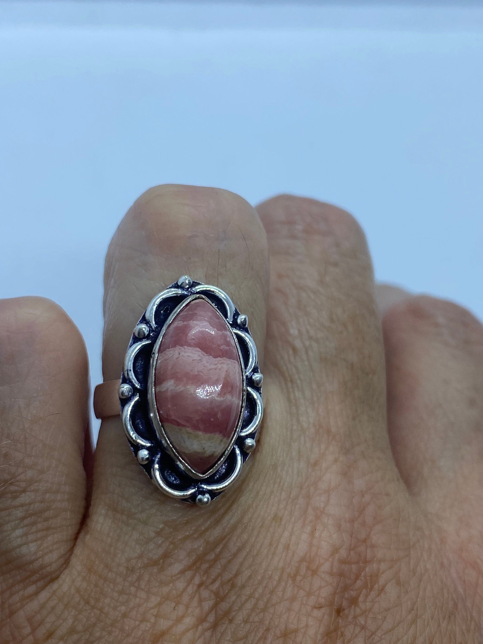 Vintage Pink Rhodocrocite Ring Silver Cocktail