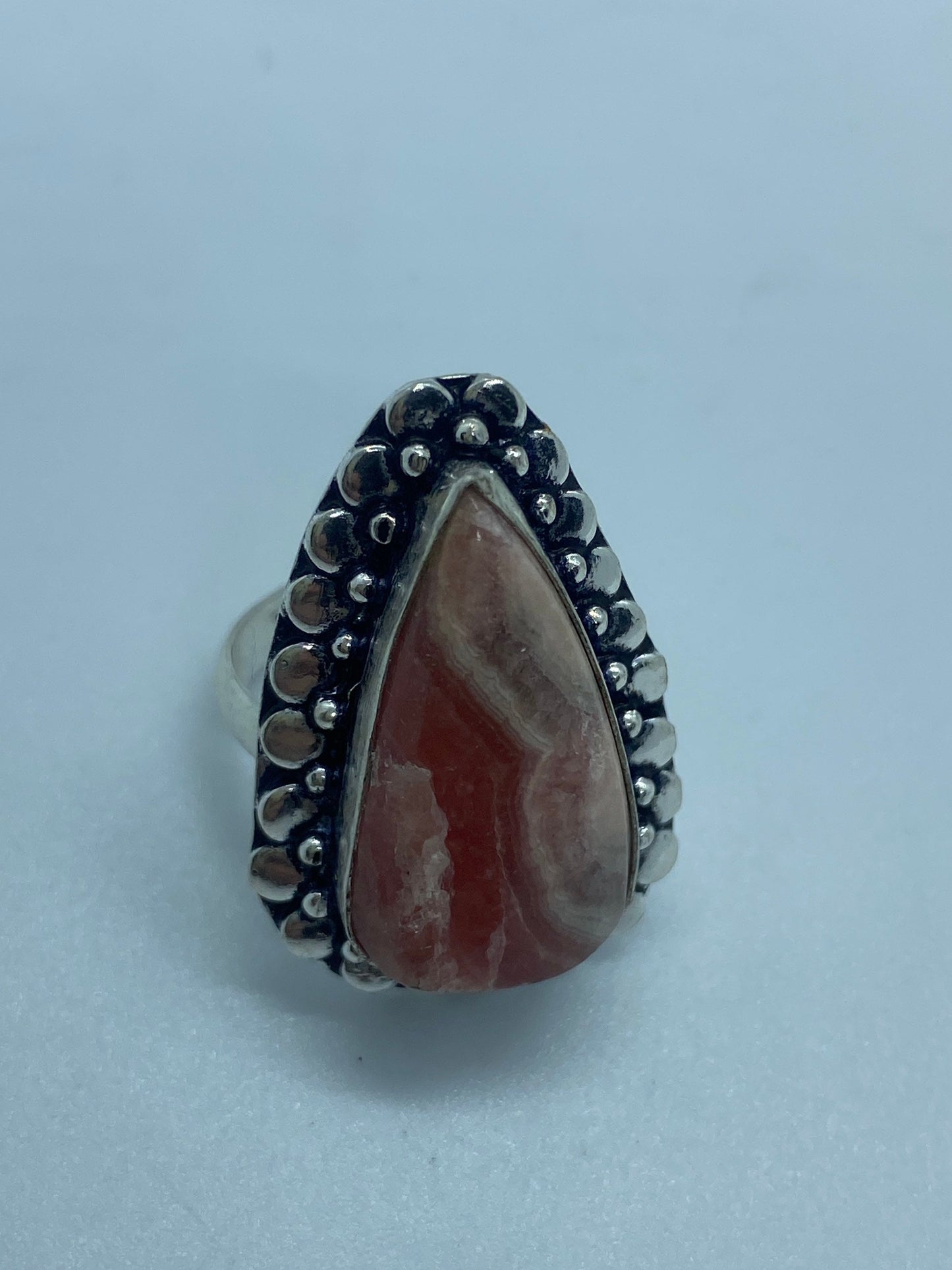 Vintage Pink Rhodocrocite Ring Silver Cocktail