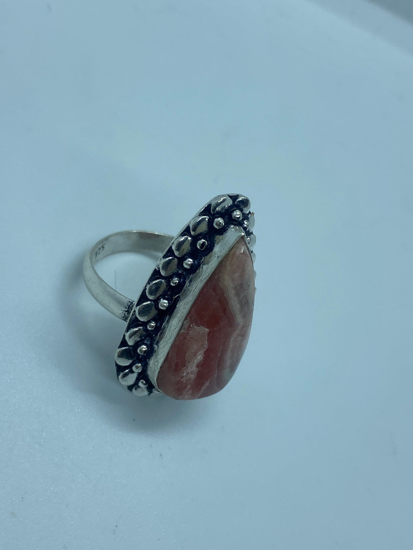 Vintage Pink Rhodocrocite Ring Silver Cocktail