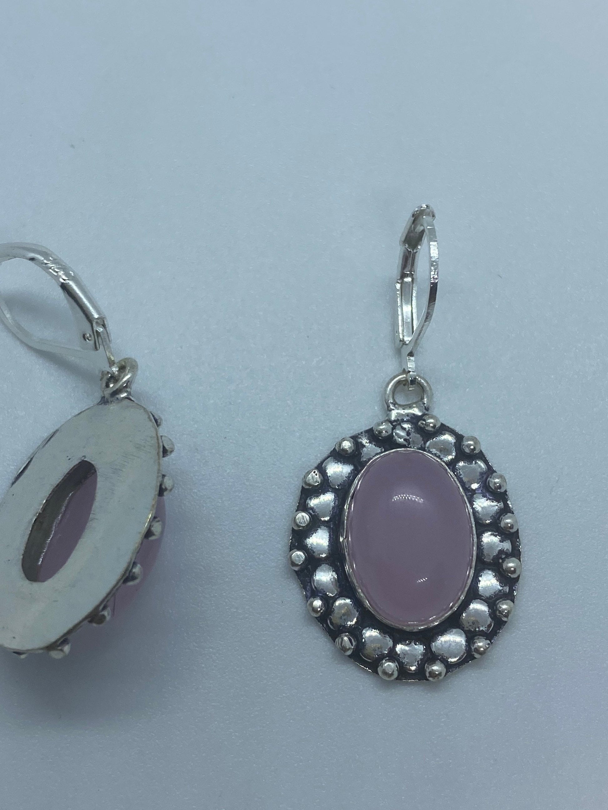 Vintage Genuine Rose Quartz Gemstone Filigree Sterling Silver Lever Back Dangle Earrings