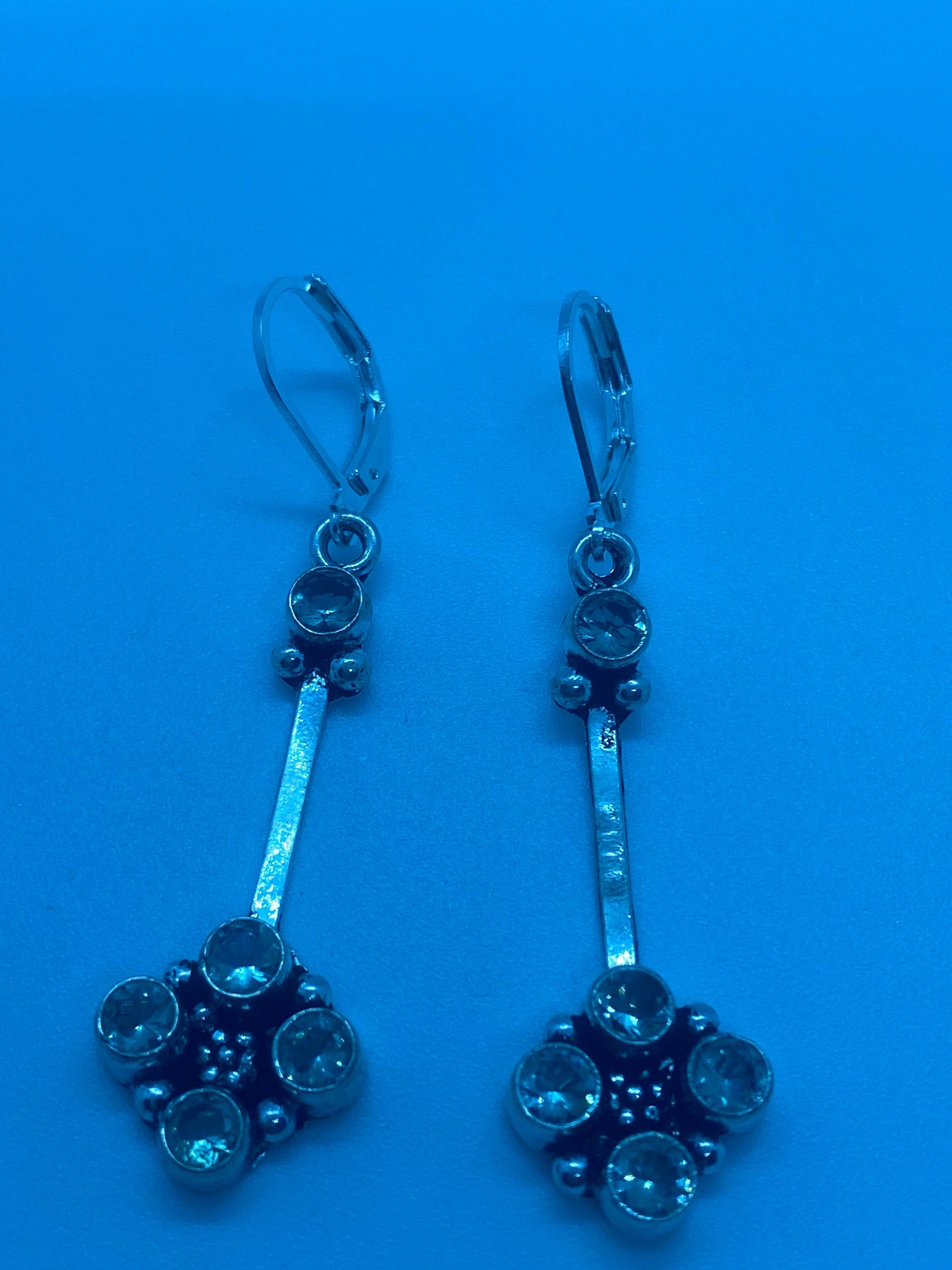 Vintage Blue Topaz Sterling Silver Lever Back Chandelier Earrings