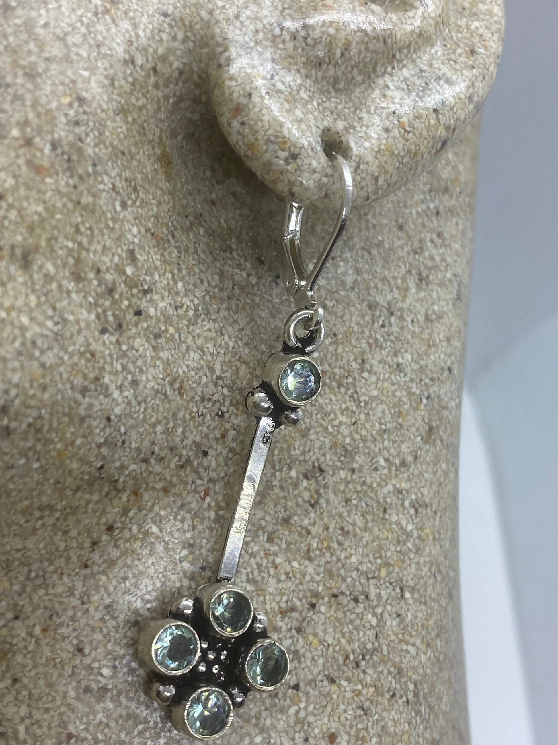 Vintage Blue Topaz Sterling Silver Lever Back Chandelier Earrings