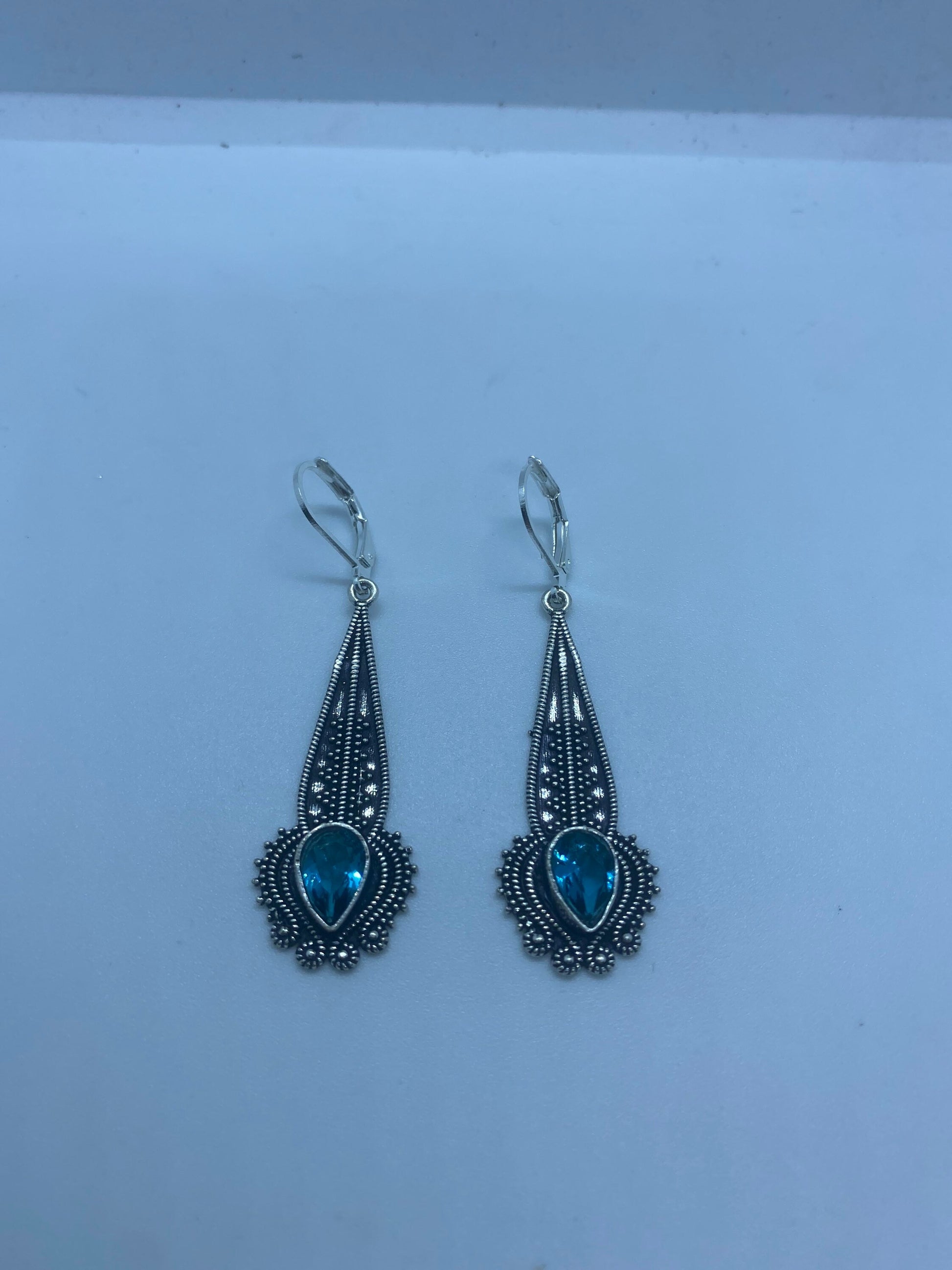 Vintage Blue Topaz Sterling Silver Lever Back Chandelier Earrings