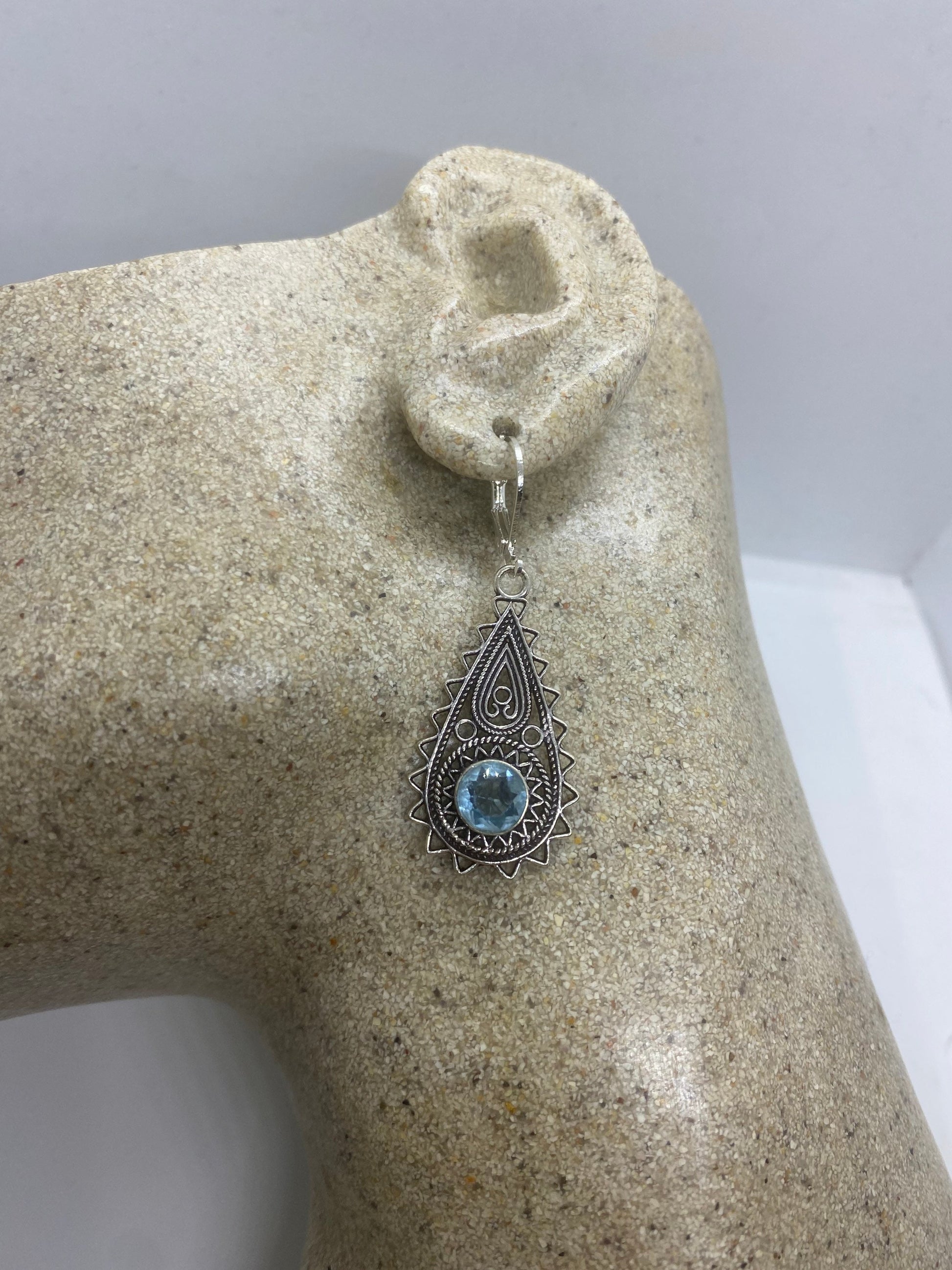 Vintage Blue Topaz Sterling Silver Lever Back Chandelier Earrings