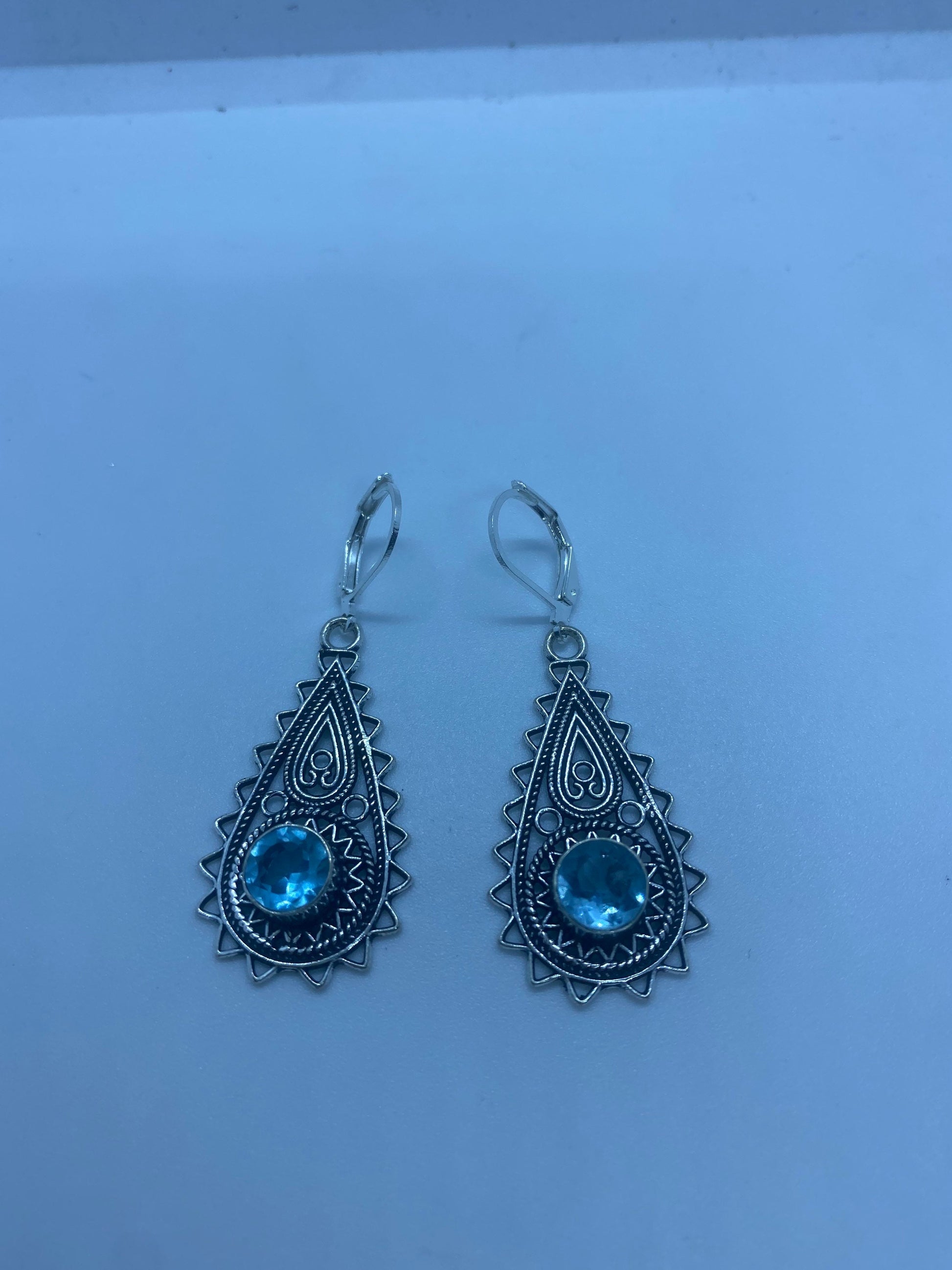 Vintage Blue Topaz Sterling Silver Lever Back Chandelier Earrings