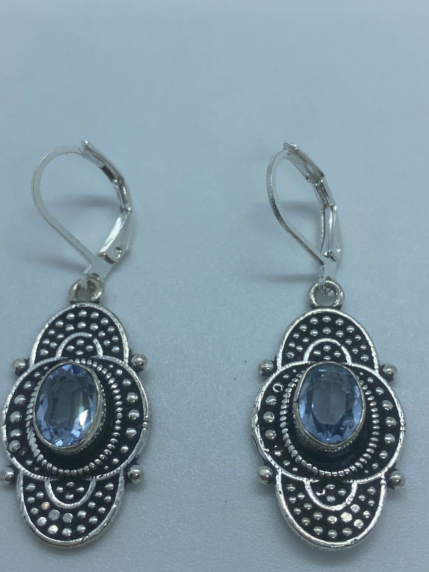 Vintage Blue Topaz Sterling Silver Lever Back Chandelier Earrings