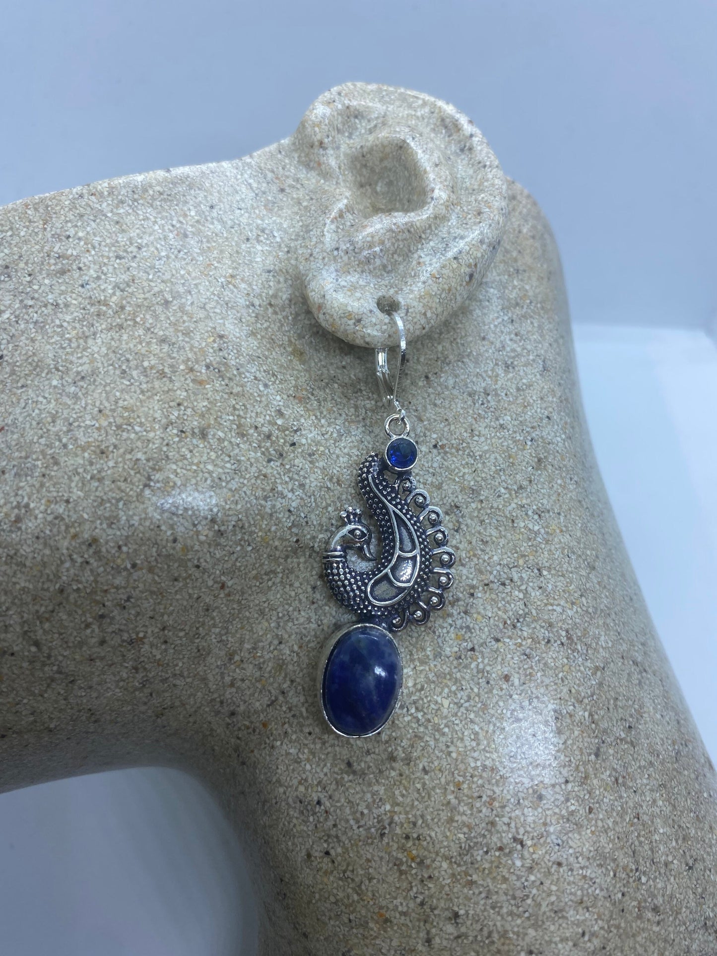 Vintage Blue Lapis Lazuli Earrings Silver Dangle