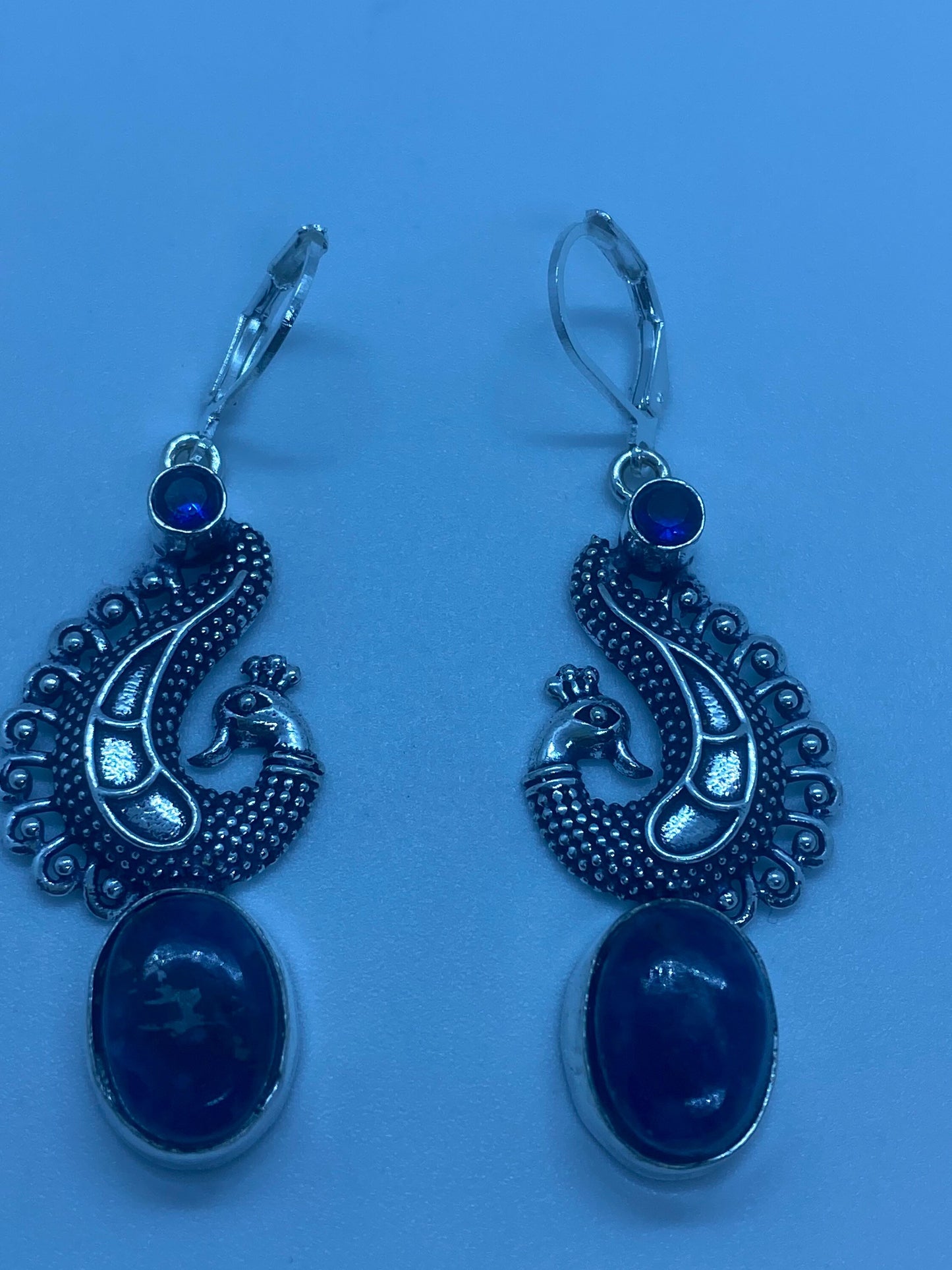 Vintage Blue Lapis Lazuli Earrings Silver Dangle