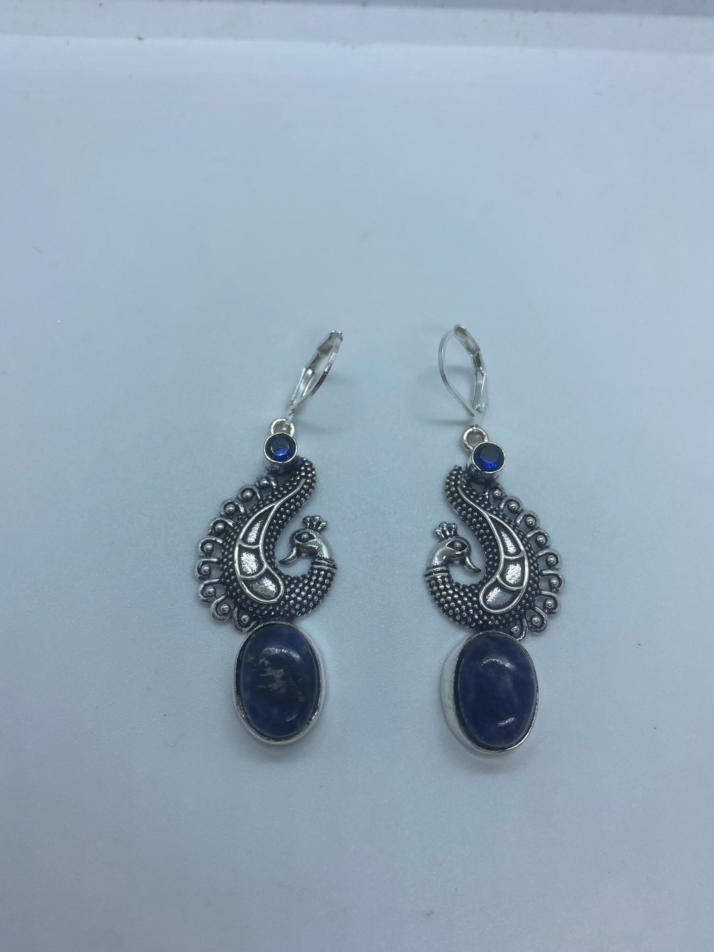 Vintage Blue Lapis Lazuli Earrings Silver Dangle