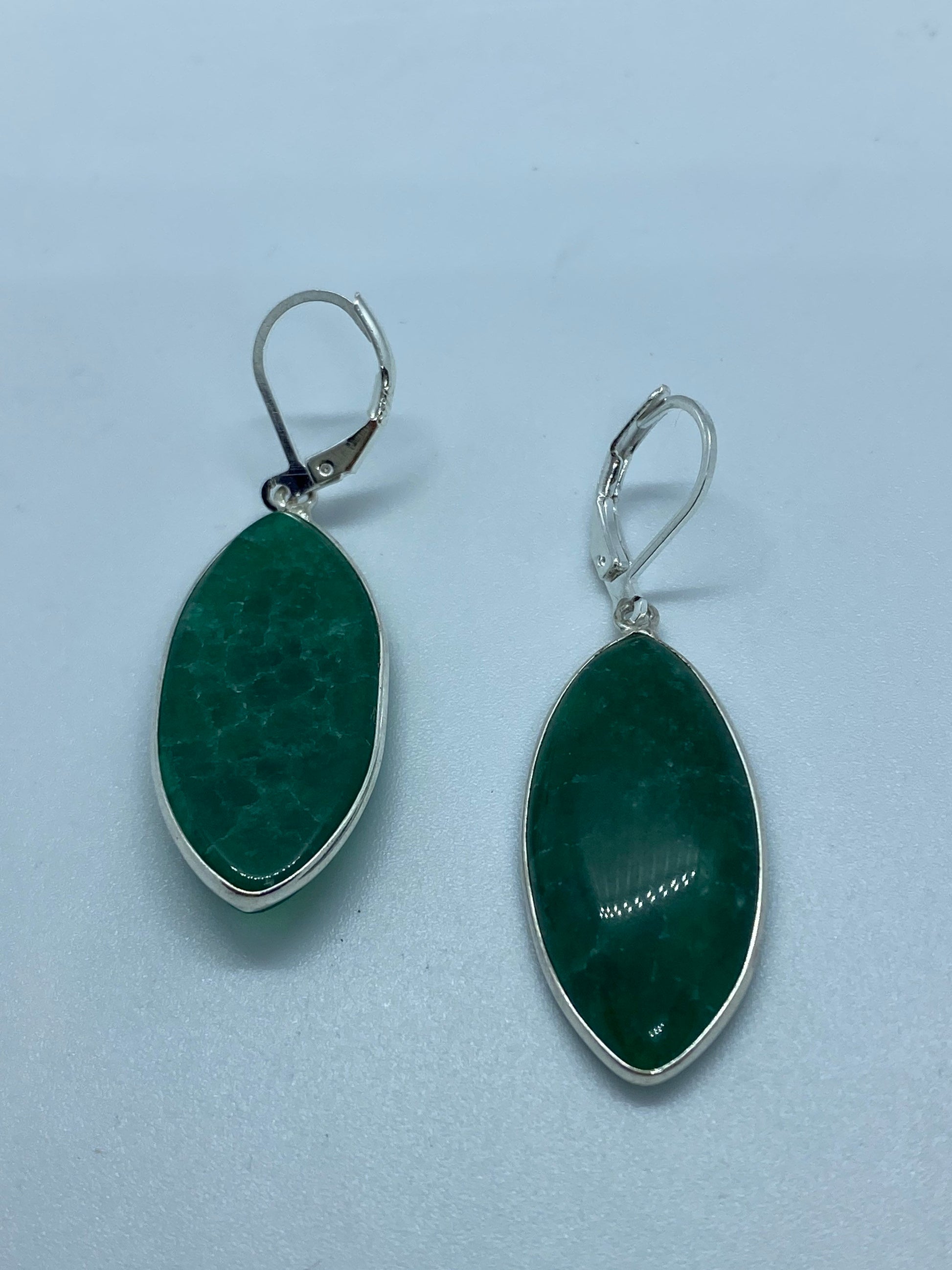 Antique Vintage Green Chrysoprase Silver Dangle Earrings