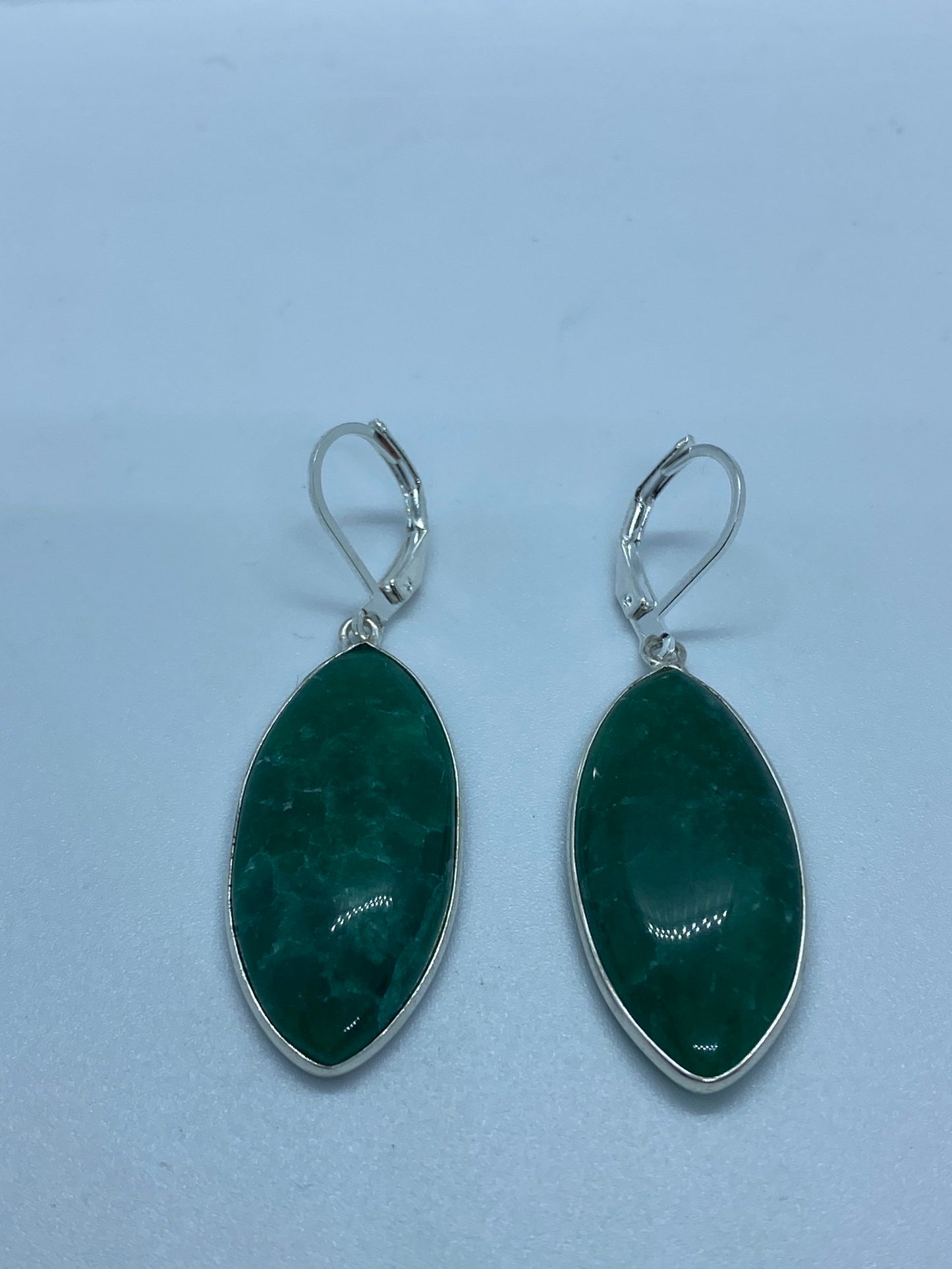 Antique Vintage Green Chrysoprase Silver Dangle Earrings