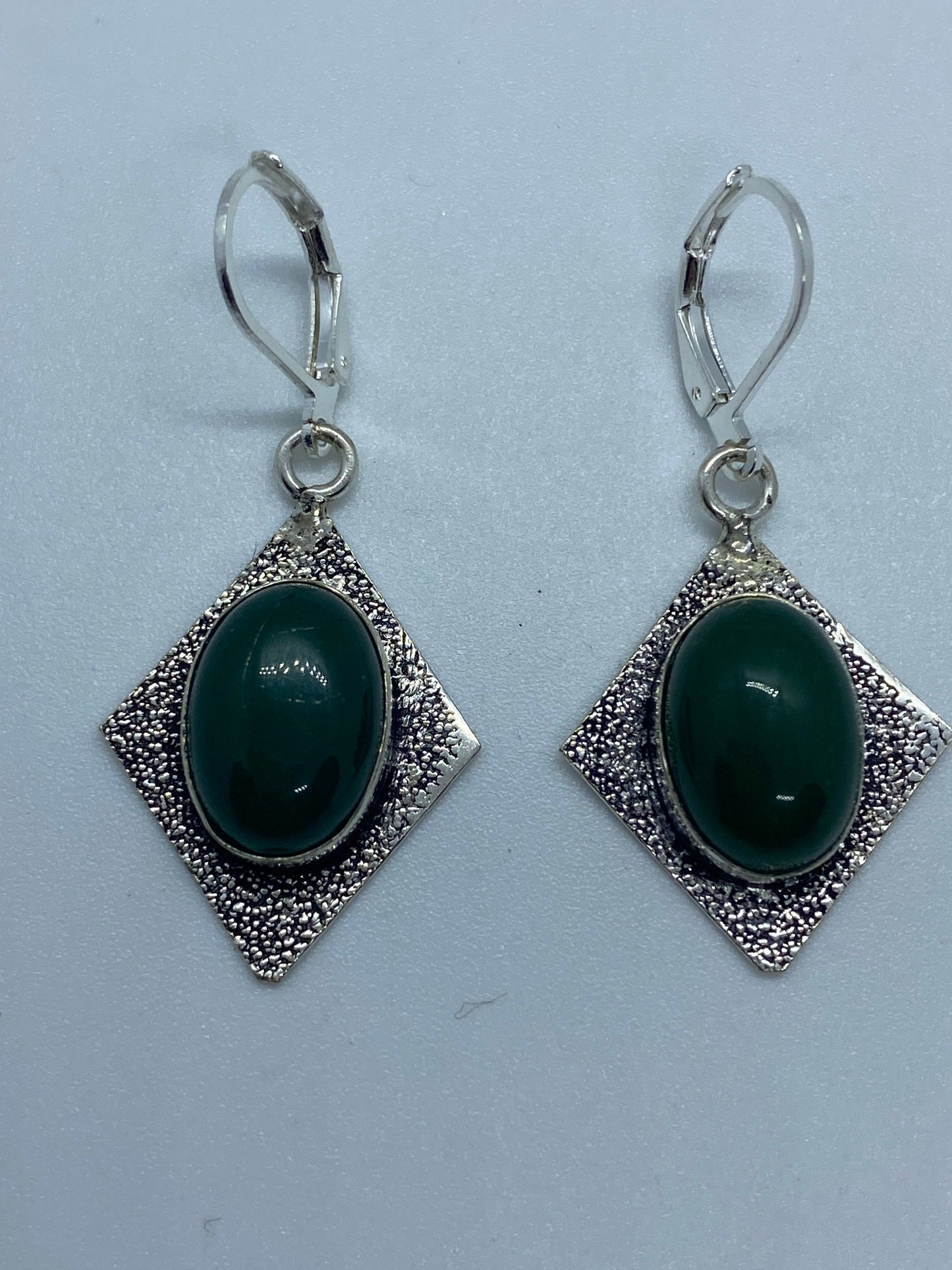 Antique Vintage Green Chrysoprase Silver Dangle Earrings