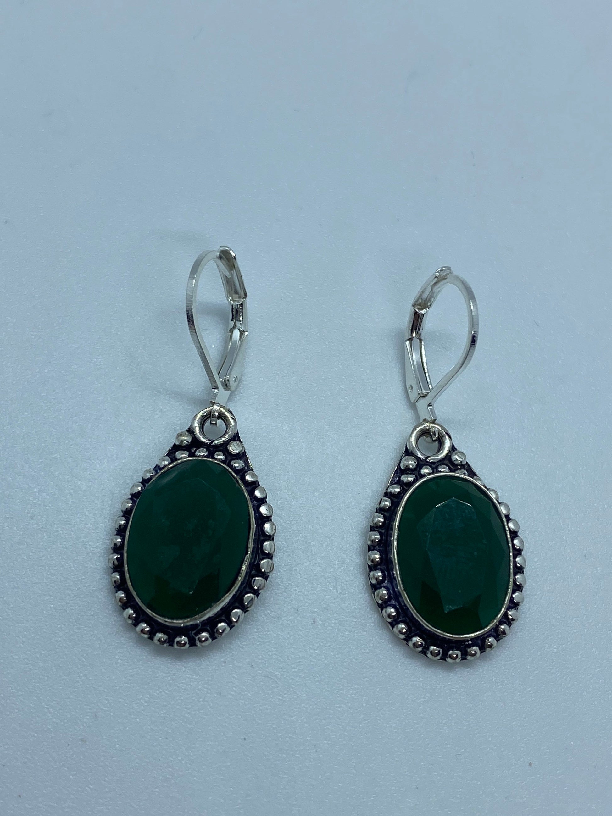 Antique Vintage Green Chrysoprase Silver Dangle Earrings