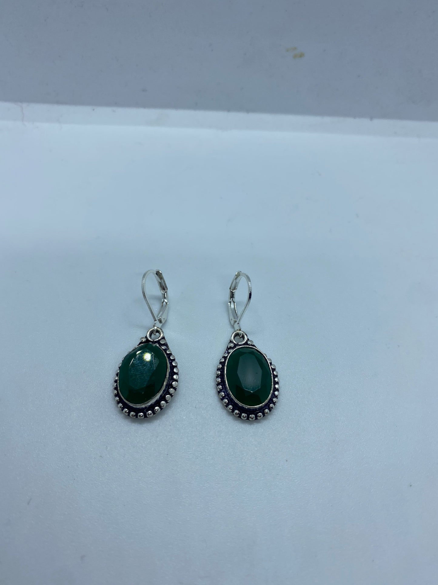 Antique Vintage Green Chrysoprase Silver Dangle Earrings