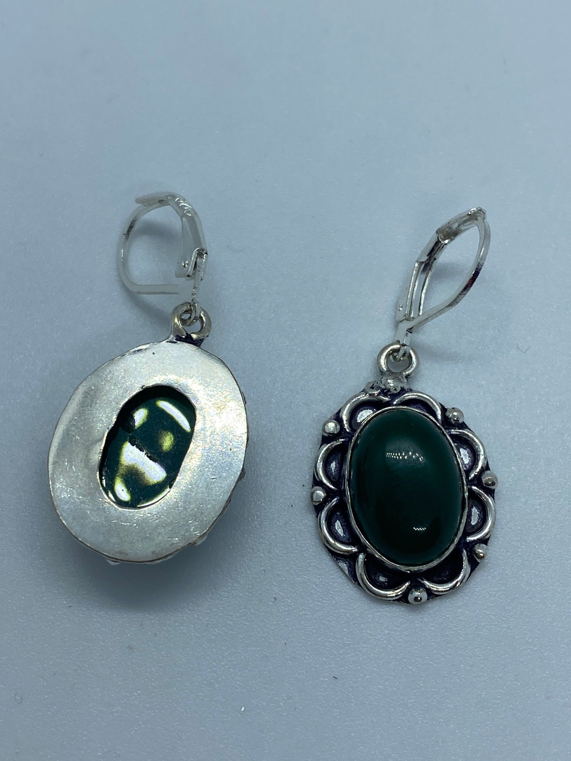 Antique Vintage Green Chrysoprase Silver Dangle Earrings