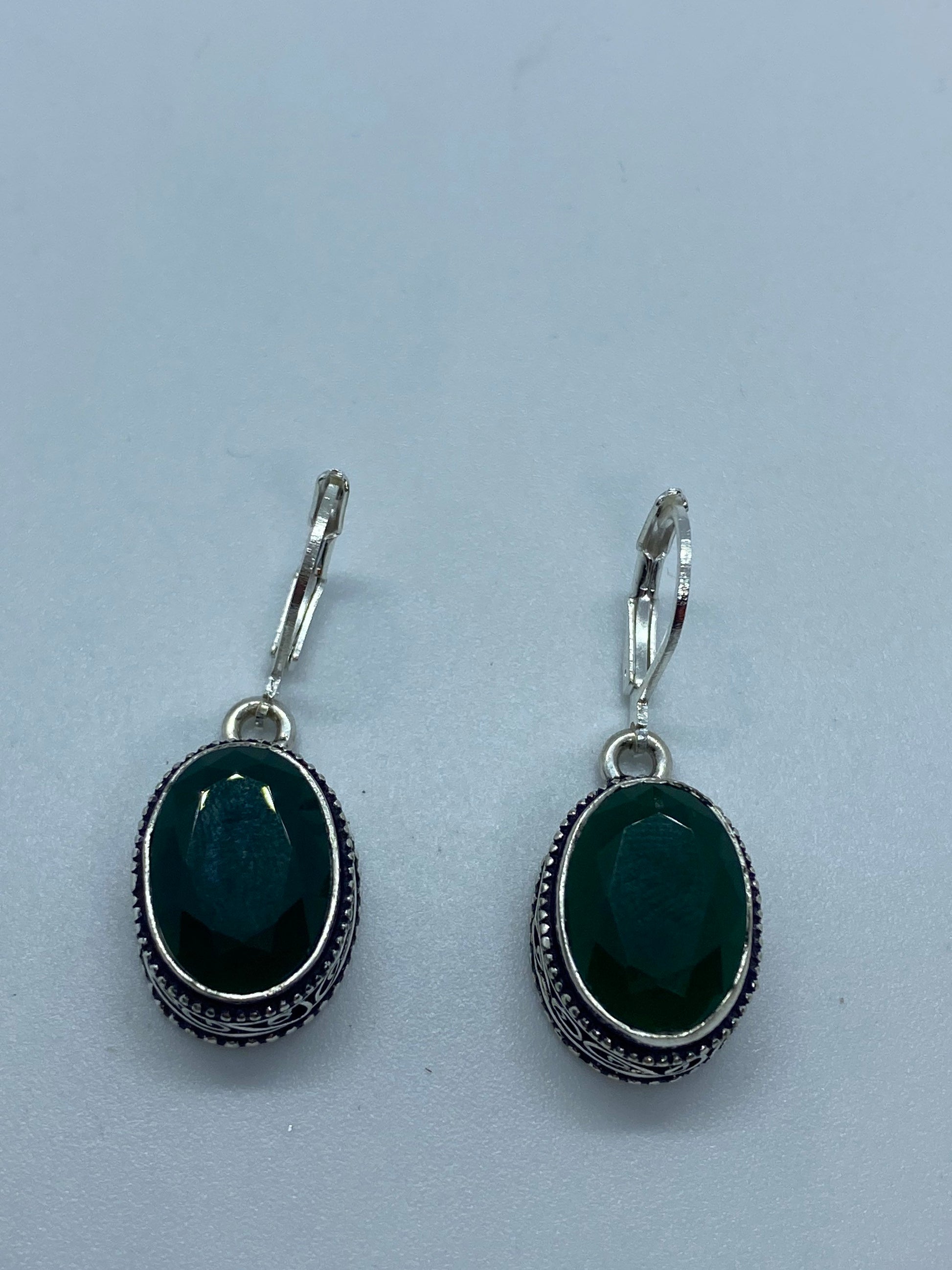 Antique Vintage Green Chrysoprase Silver Dangle Earrings