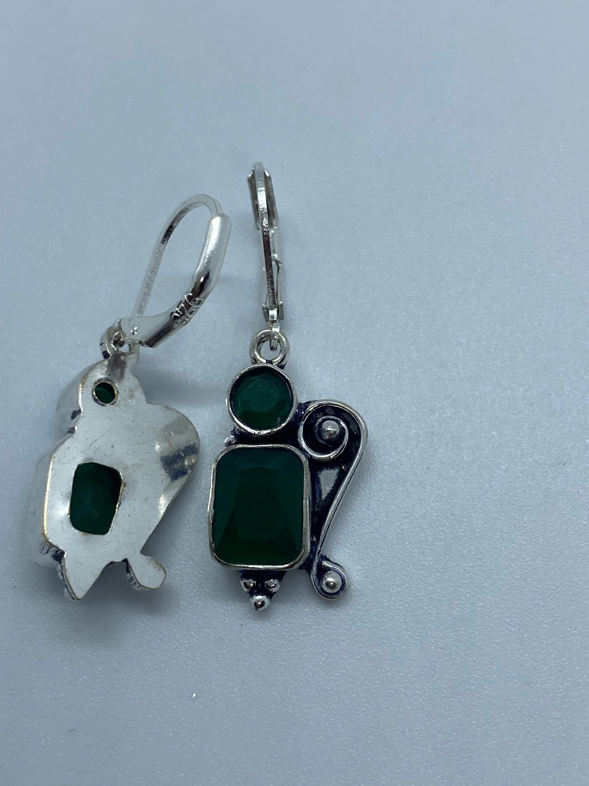 Antique Vintage Green Chrysoprase Silver Dangle Earrings