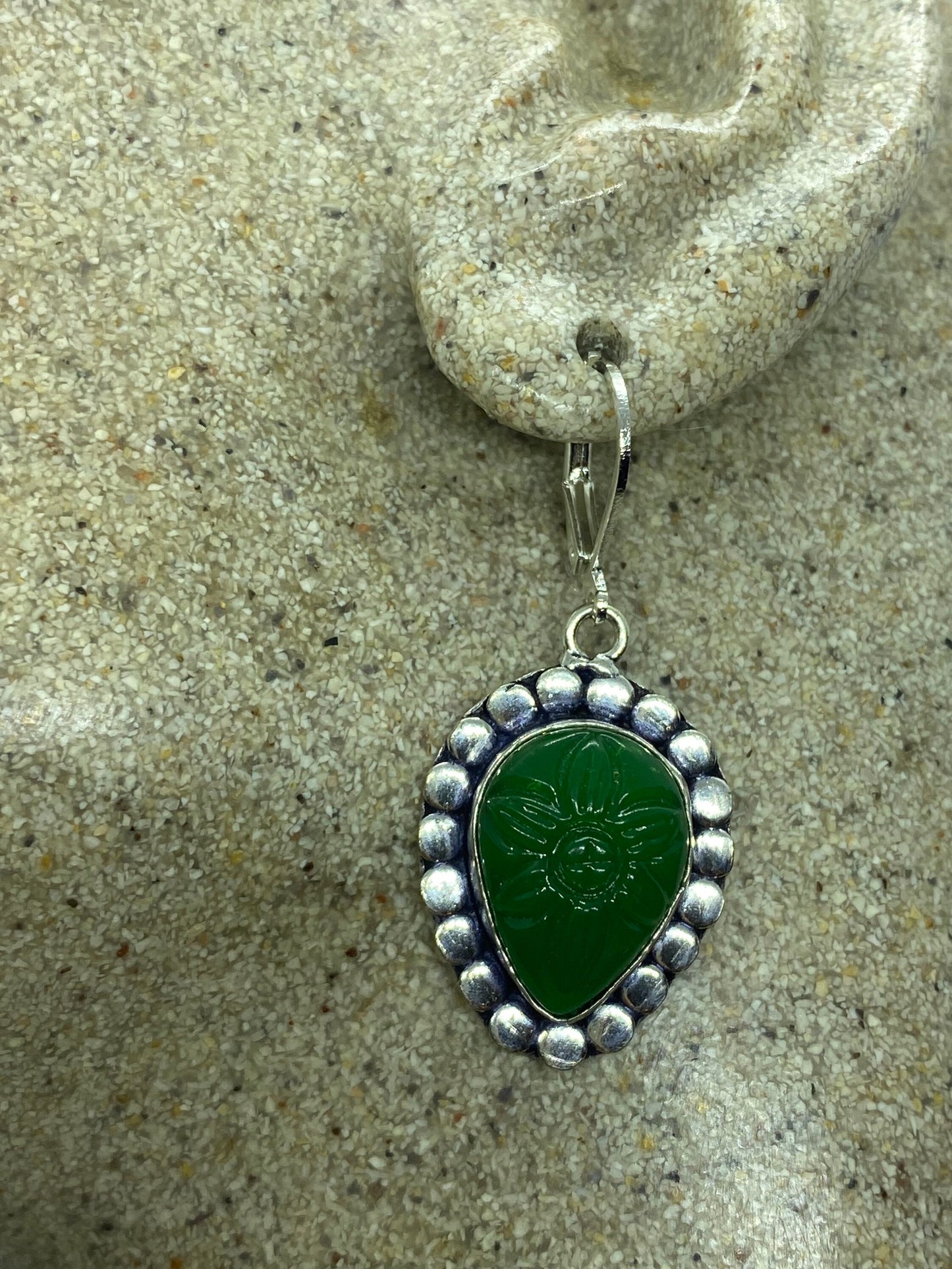 Antique Vintage Green Chrysoprase Silver Dangle Earrings